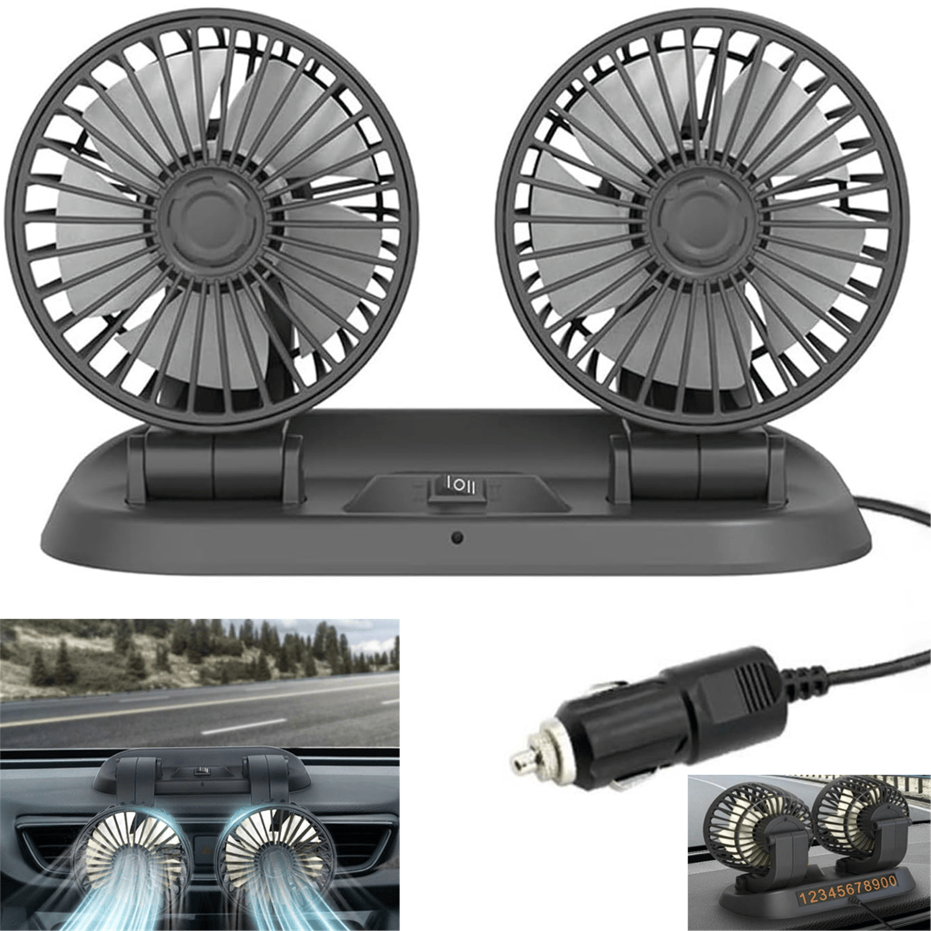 Powermaster Powermaster FAN10 Mini 12 Volt Dc Çakmaklıklı Numaratörlü Plastik 2'Li Araç Vantilatör Fan - DC-PC Fan-Vantilatör