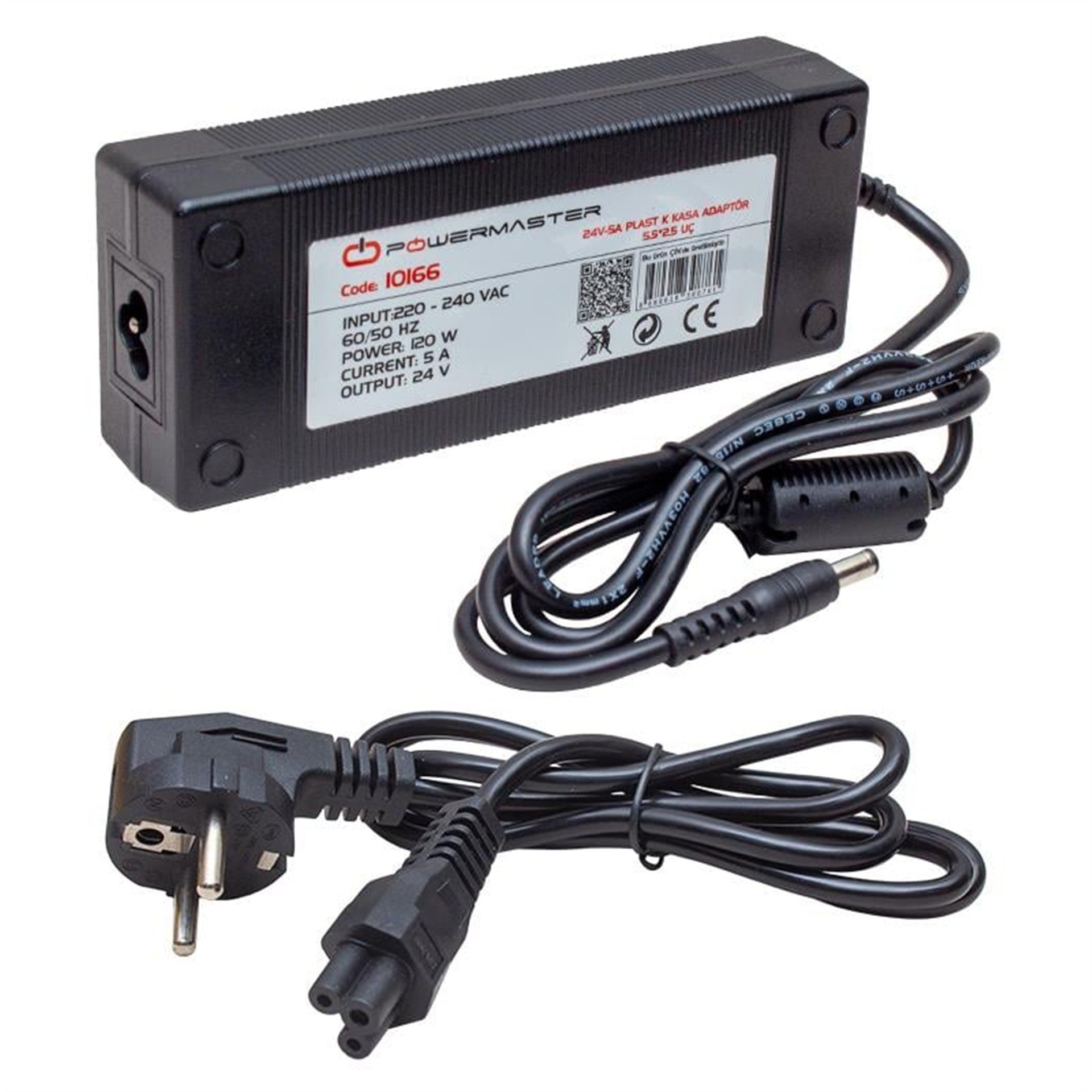 Powermaster Powermaster PM-10166 24 Volt - 5 Amper - 120 Watt 5.5*2.5 Mm Uçlu Plastik Kasa Masaüstü Adaptör - Adaptörler