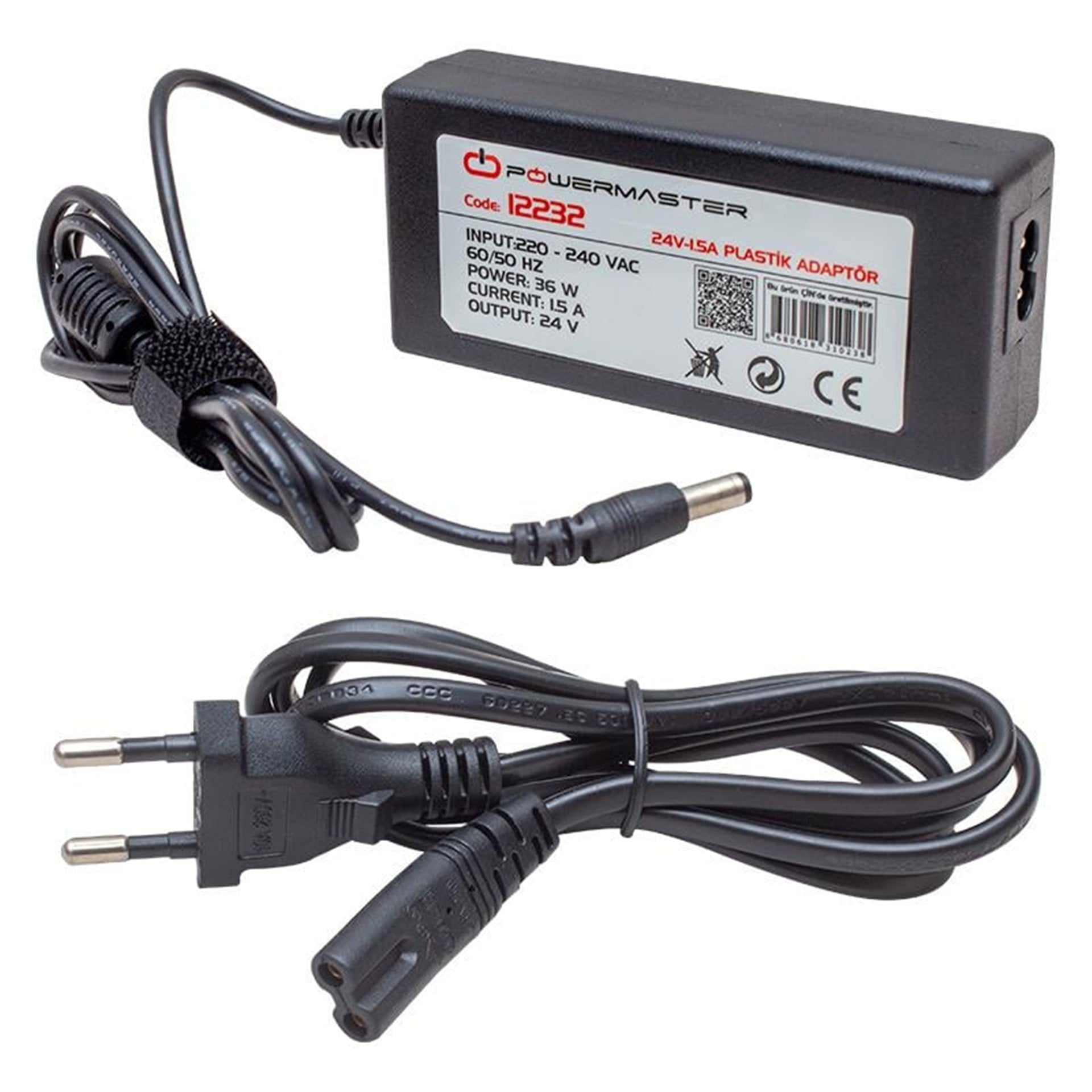 Powermaster Powermaster PM-12232 24 Volt - 1.5 Amper 5.5*2.5 Mm Uçlu Plastik Kasa Masaüstü Adaptör - Adaptörler