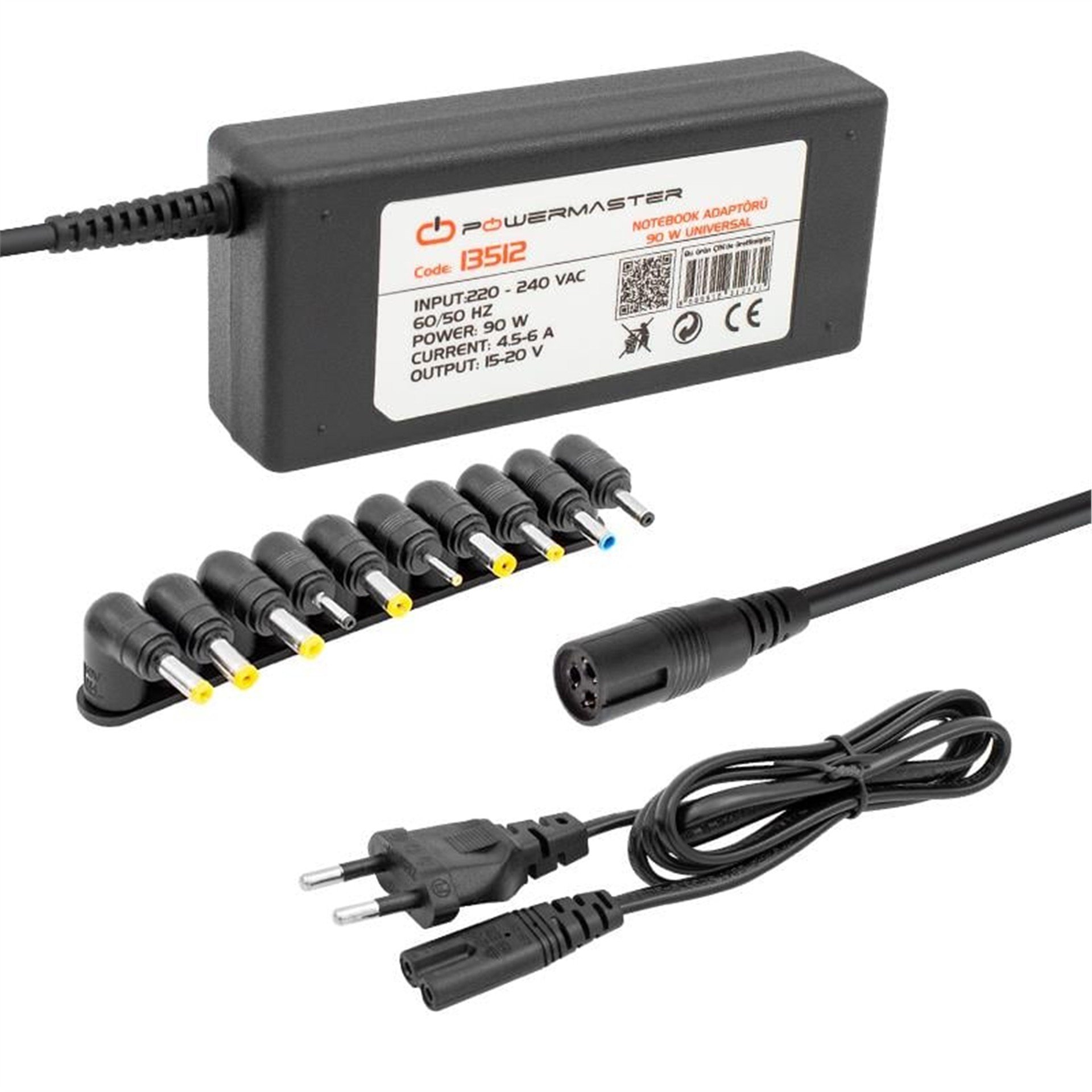 Powermaster Powermaster PM-13512 15 Volt - 20 Volt/4.5 Amper - 6 Amper Arası 90 Watt Çok Uçlu Universal Notebook Adaptörü - Laptop Adaptörleri