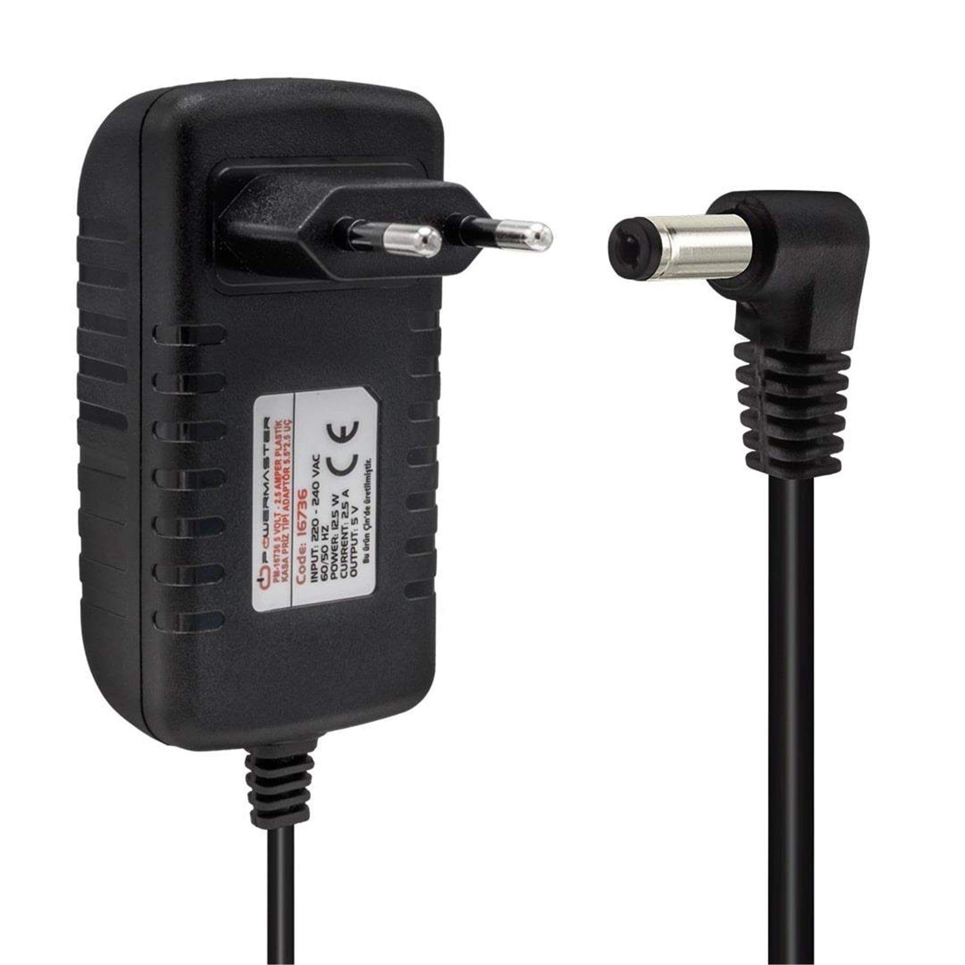 Powermaster Powermaster PM-16736 5 Volt - 2.5 Amper 5.5*2.5 Mm Uçlu Plastik Kasa Priz Tipi Adaptör - Adaptörler