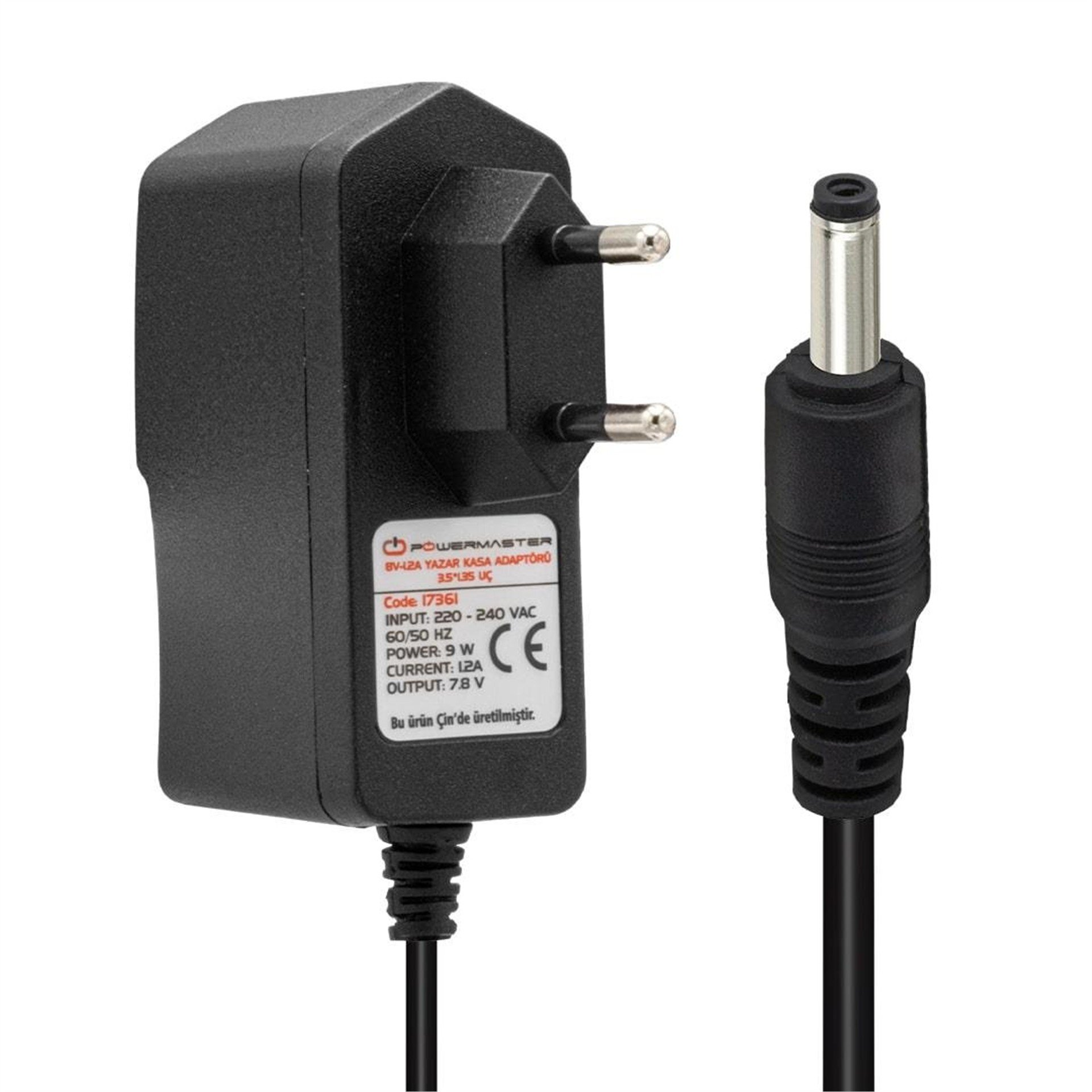 Powermaster Powermaster PM-17361 7.8 Volt - 1.2 Amper 3.5*1.35 Mm Uçlu Plastik Kasa Adaptör - Yazar Kasa - Pos Adaptörü