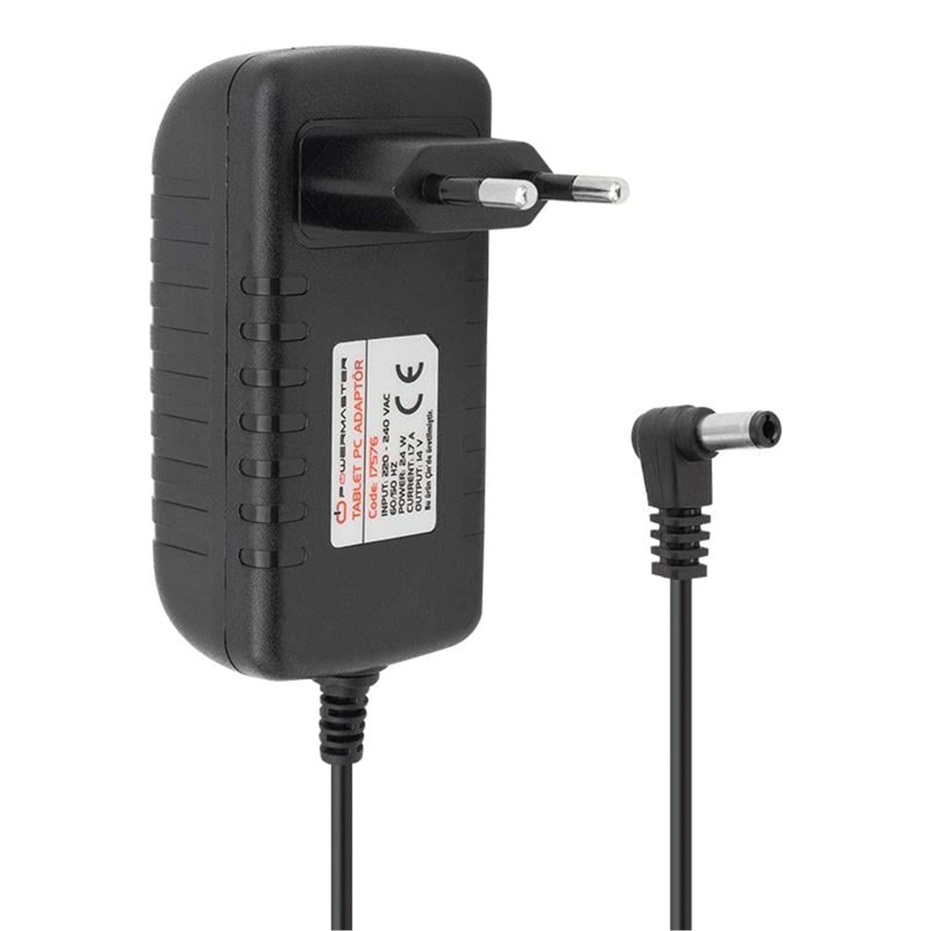 Powermaster Powermaster PM-17576 14 Volt - 1.7 Amper - 24 Watt 5.5*2.5 Mm L Uçlu Plastik Kasa Priz Tipi Adaptör - Santral Adaptörü