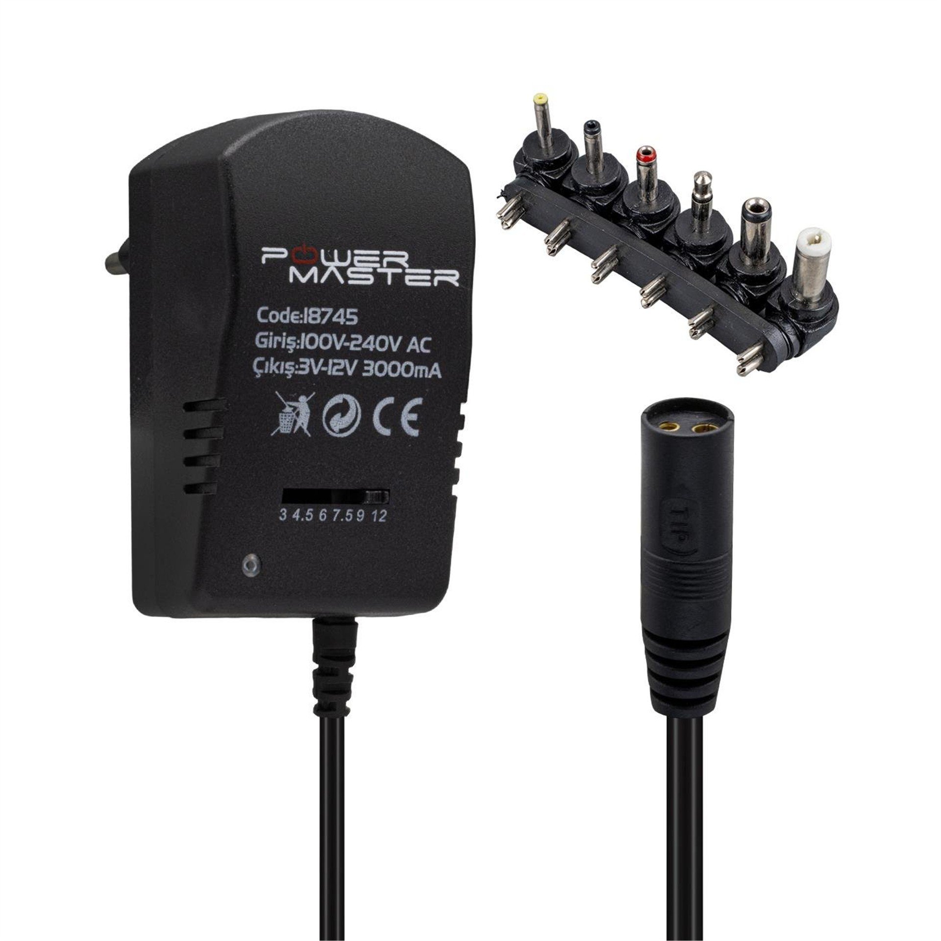 Powermaster Powermaster PM-18745 3 Volt - 12 Volt - 3 Amper Çok Uçlu Ayarlı Kademeli Adaptör - Adaptörler