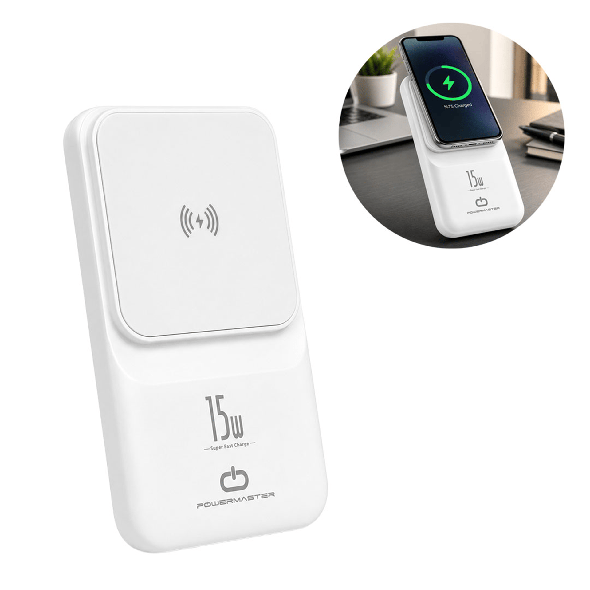 Powermaster Powermaster PM-23830 10000 Mah 15W Kablosuz Hızlı Şarj Ve Dahili Kablolu Powerbank - Powerbank