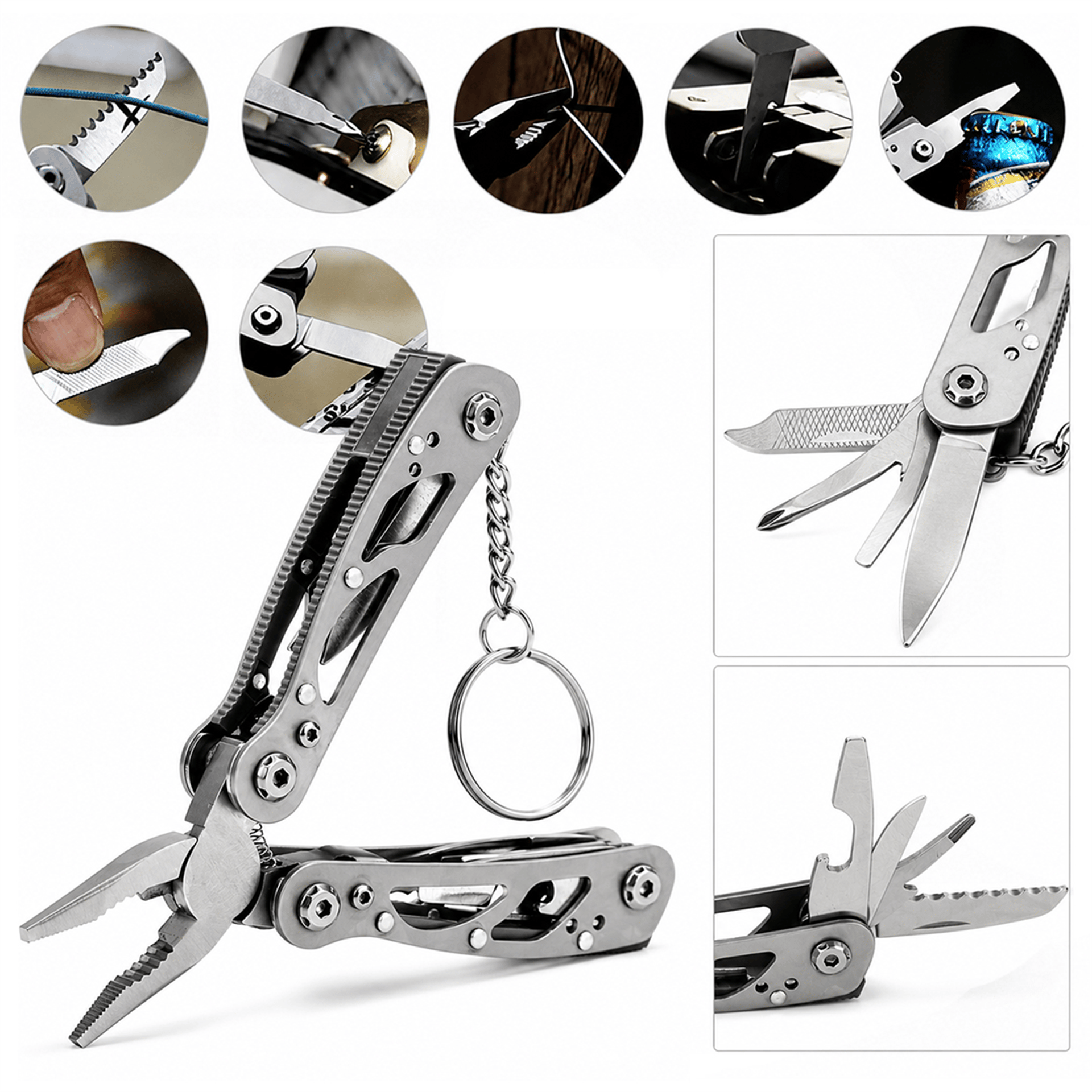 Powermaster Powermaster PM-24603 Paslanmaz Çelik Katlanabilir Çok Fonksiyonlu Pense Multitool Çakı Anahtarlık - Pense