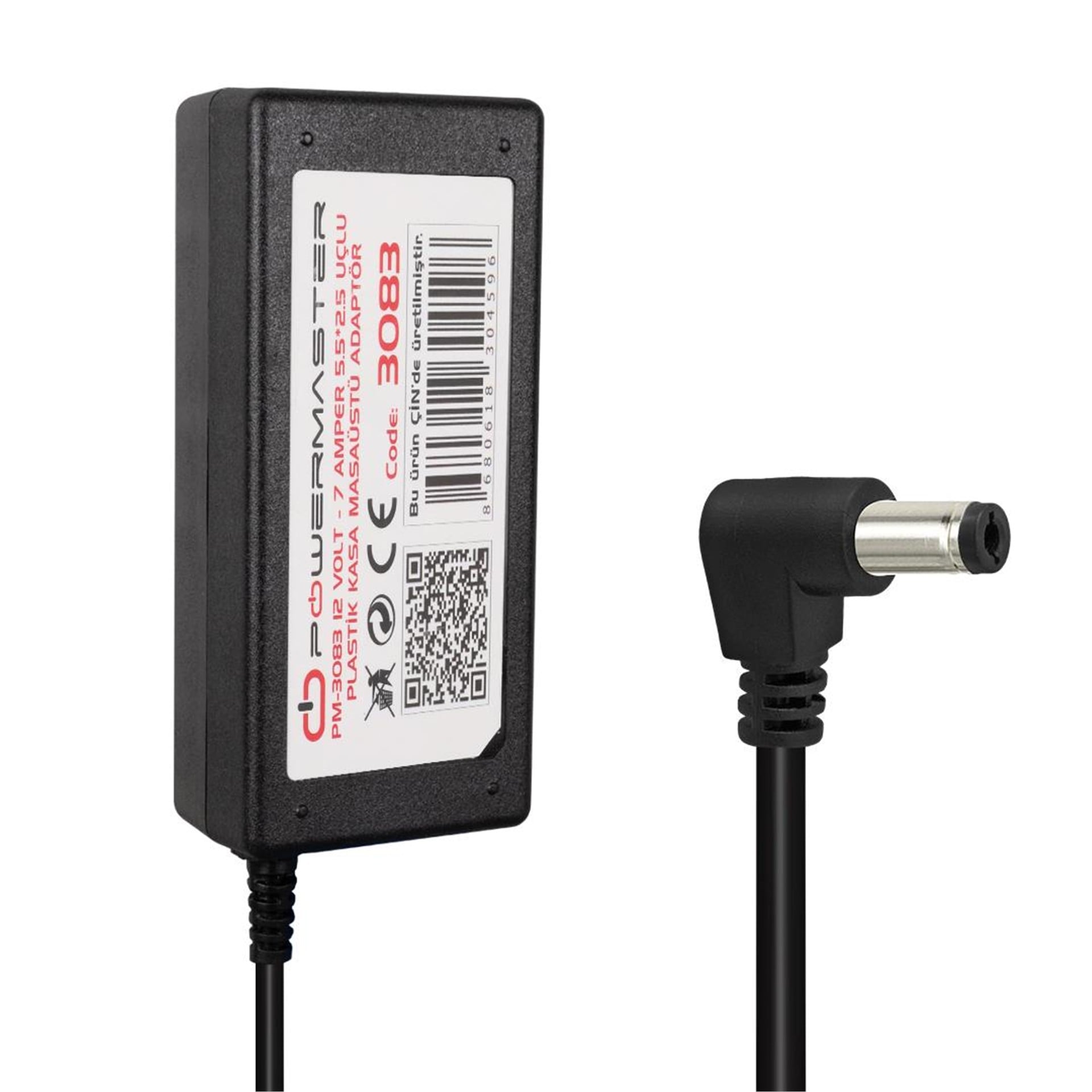 Powermaster Powermaster PM-3083 12 Volt - 7 Amper 5.5*2.5 Uçlu Plastik Kasa Masaüstü Adaptör - Adaptörler