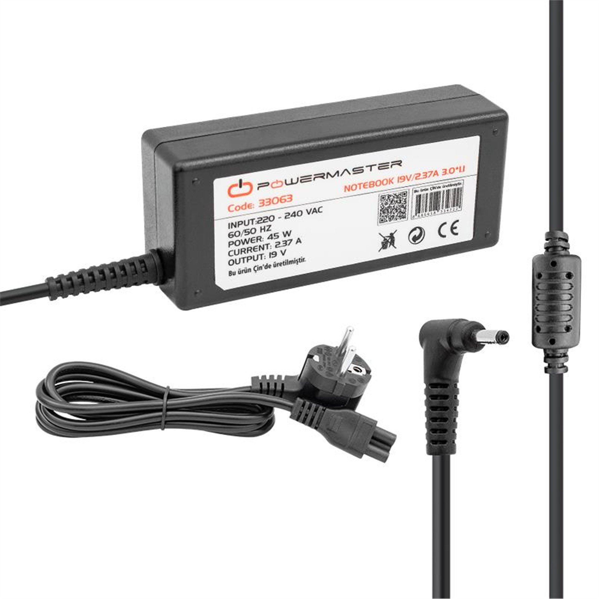 Powermaster Powermaster PM-33063 19 Volt - 2.37 Amper 3.0*1.1 Mm Uçlu Adaptör (Asus Notebook) - Adaptörler
