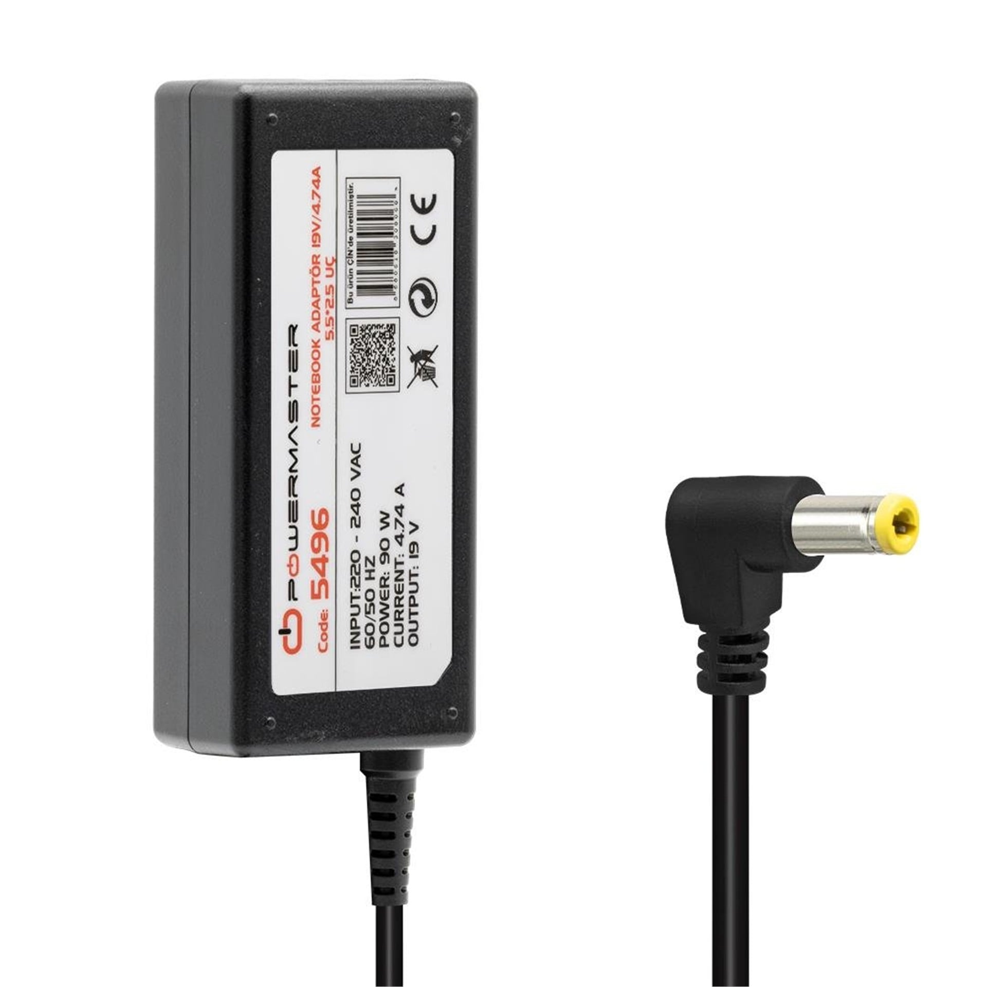Powermaster Powermaster PM-5496 19 Volt - 4.74 Amper 5.5*2.5 Mm Uçlu Adaptör (Toshiba Notebook - Hp Notebook) - Laptop Adaptörleri