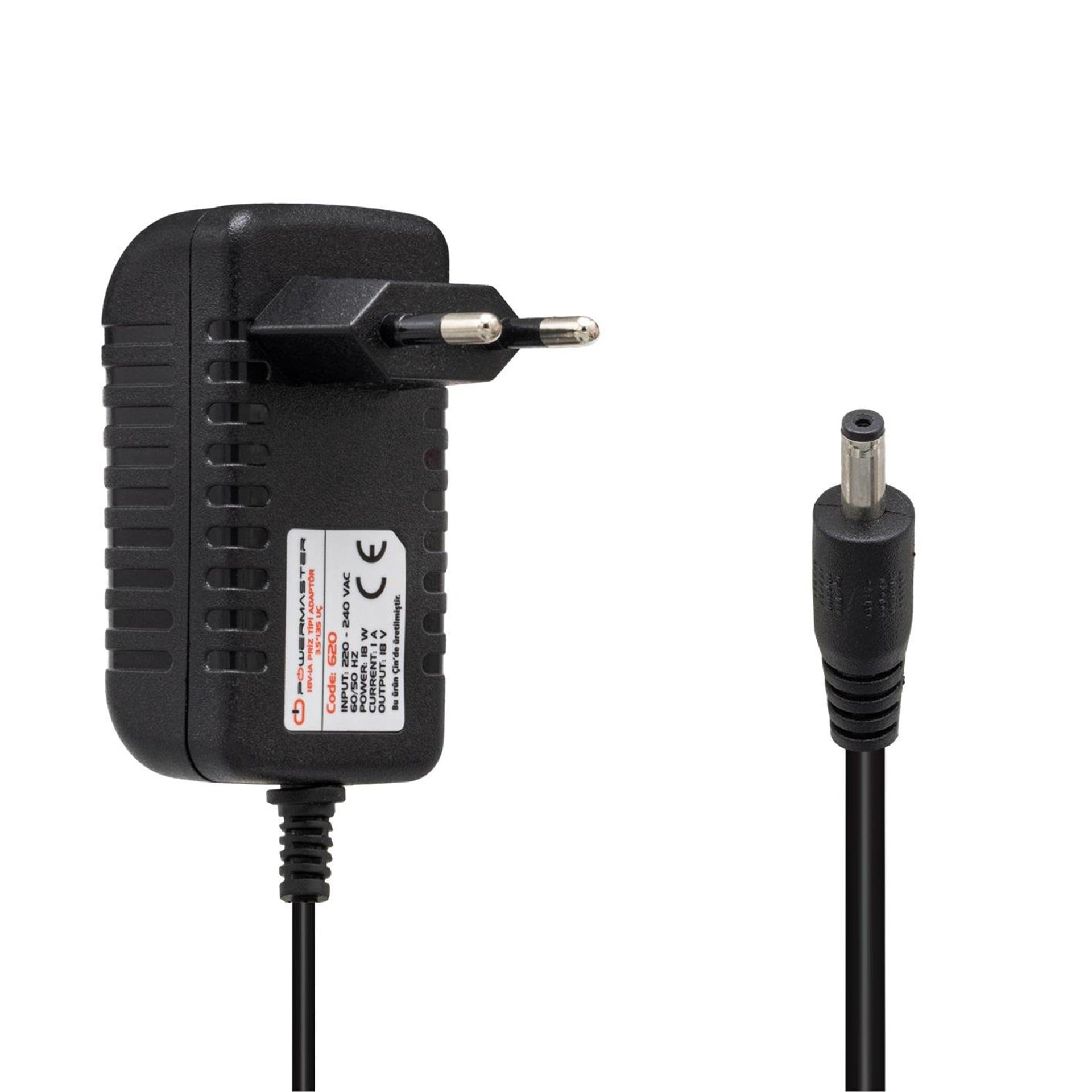 Powermaster Powermaster PM-620 18 Volt - 1 Amper 3.5*1.35 Mm Uçlu Plastik Kasa Priz Tipi Adaptör - Adaptörler