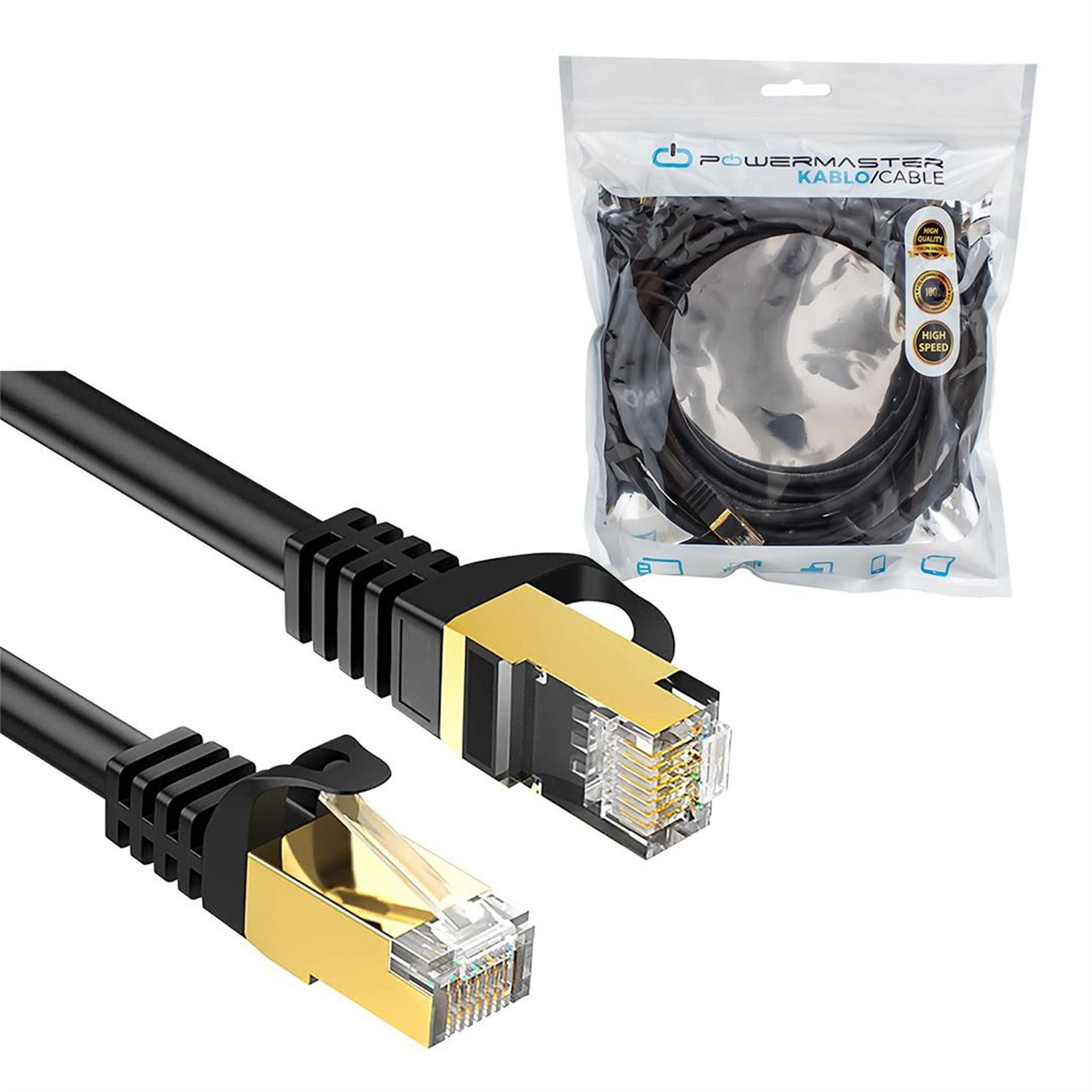 Powermaster PowerMaster PMCAT75 Siyah Cat7 5 Metre 10Gbps 600MHz LAN Ethernet Kablosu - RJ45 26AWG Bakır - Network Kabloları