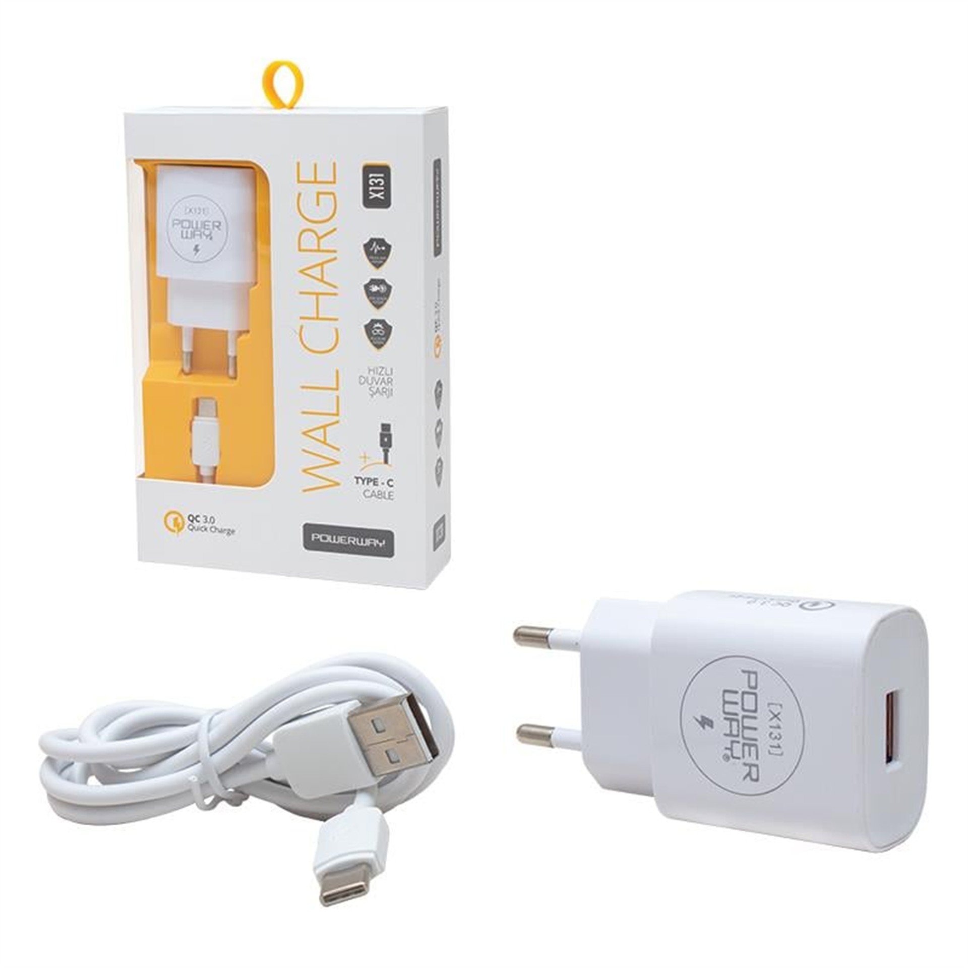 Powerway Powerway X-131 3 Amper C Type Hızlı Şarj Aleti + Kablo - Şarj Cihazları