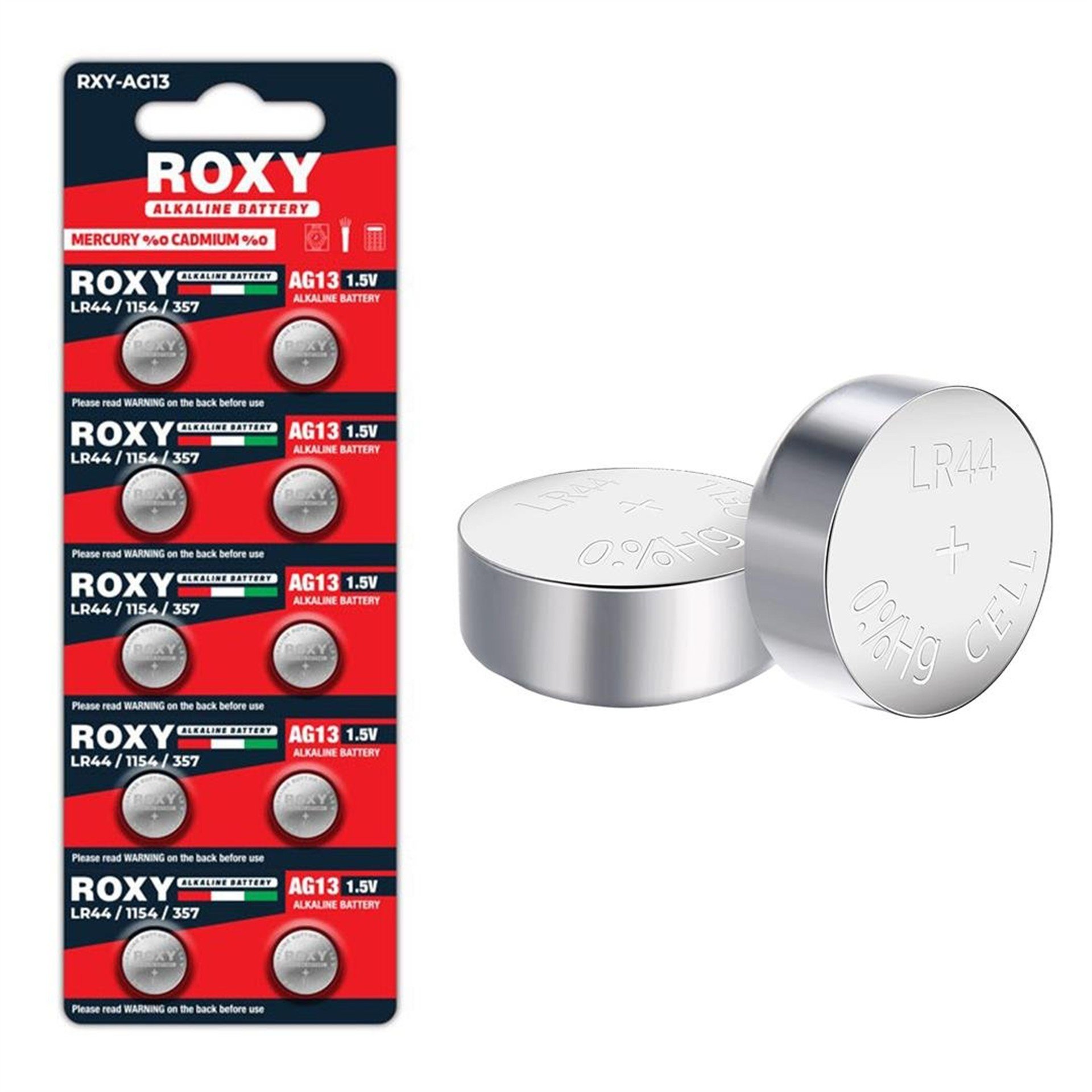 Roxy Roxy RXY-AG13 LR44/1154/357 1.5 Volt Alkaline Düğme Pil (10'LU Paket) - İşitme Cihazı Pilleri