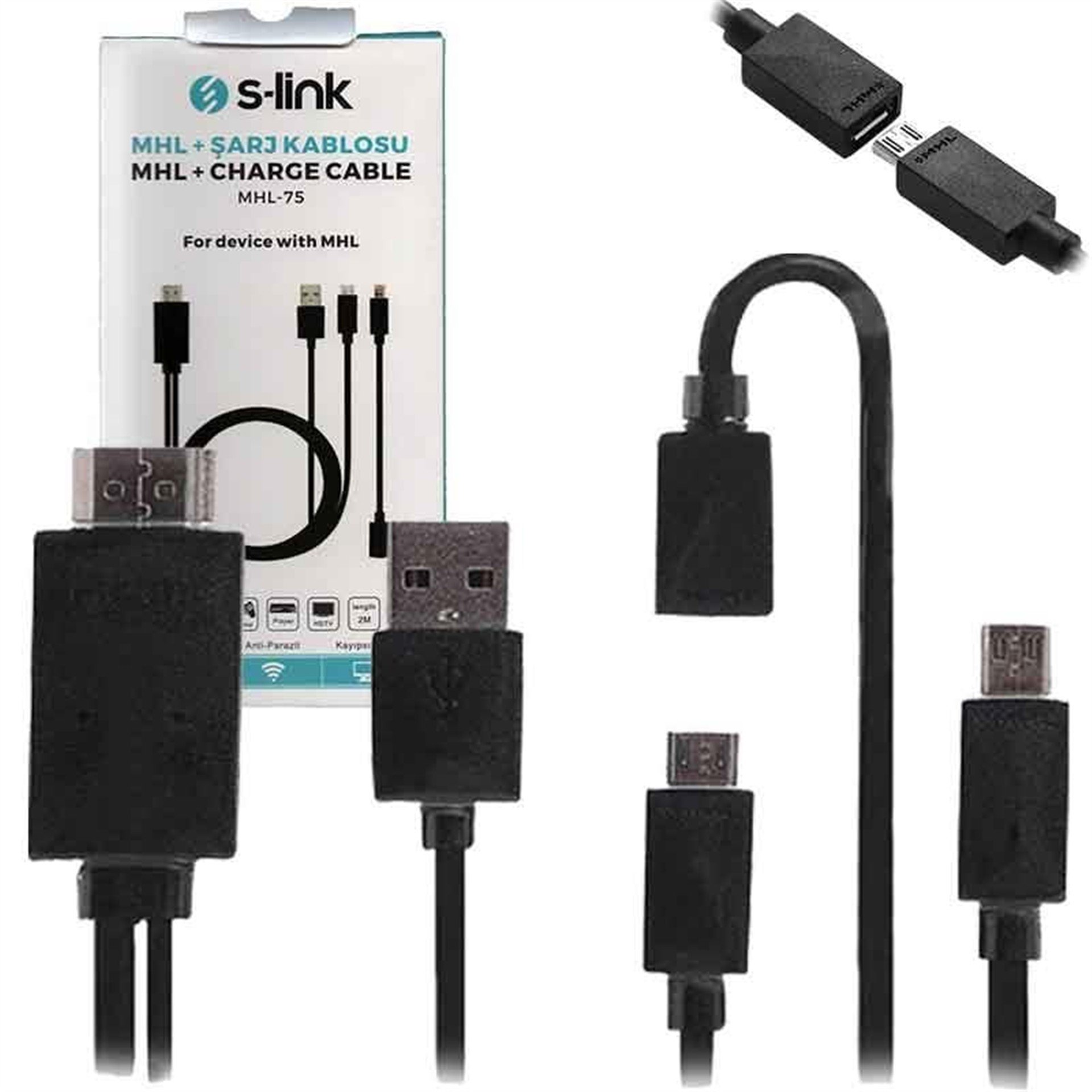 S-Link S-Link MHL-75 Samsung S2-S3-S4-NOTE1-2 HDMI Çevirici Kablo - Çevirici ve Dönüştürücü