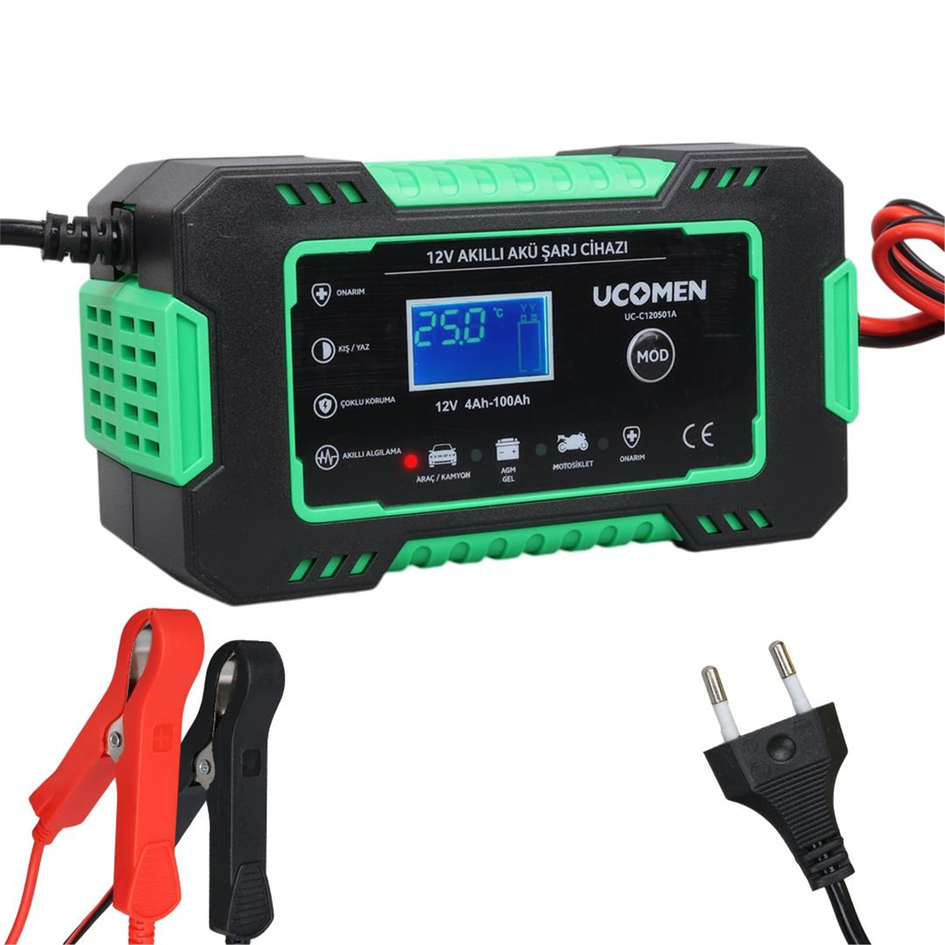 Ucomen Ucomen UC-C120501A Yeşil 12 Volt 6 Amper Led Göstergeli Akü Şarj Cihazı - Akü Şarj Cihazları