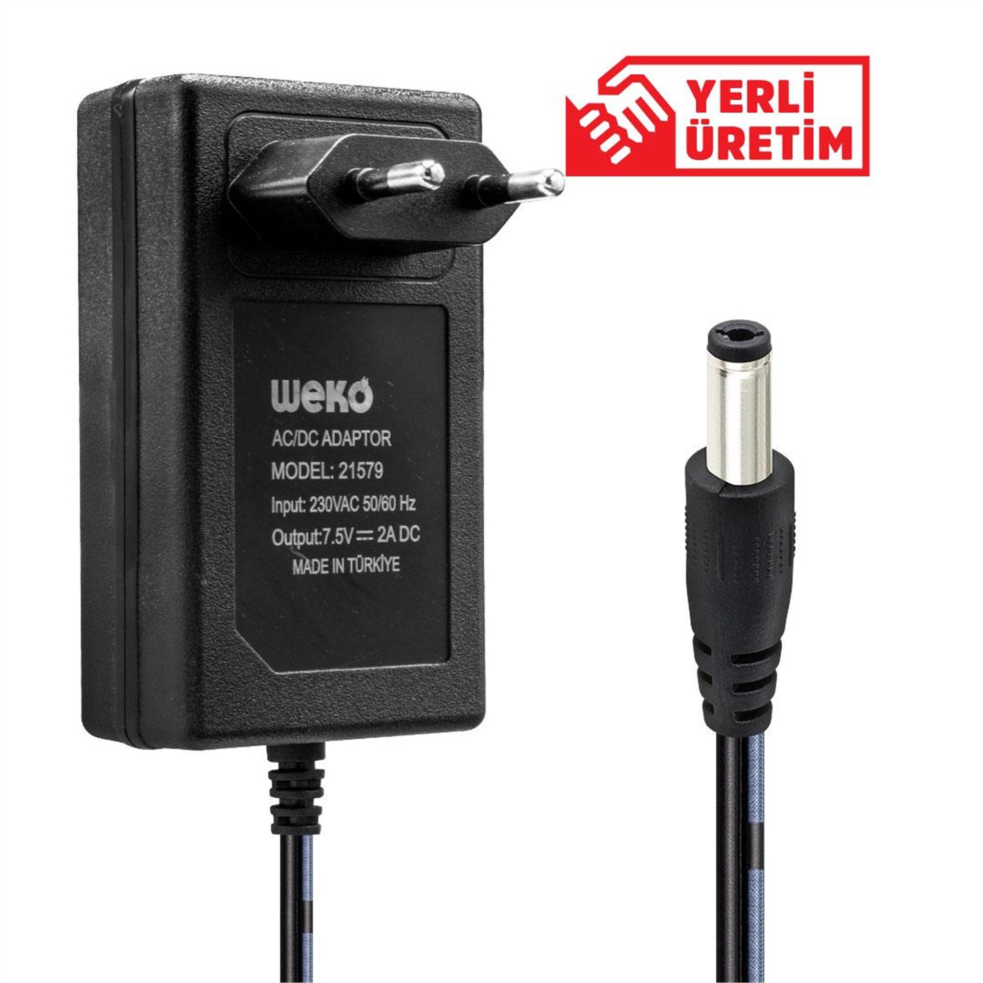 Weko Weko 7.5 Volt - 2  Amper 5.5*2.5 Uçlu Yerli Üretim Priz Tipi Adaptör - Adaptörler