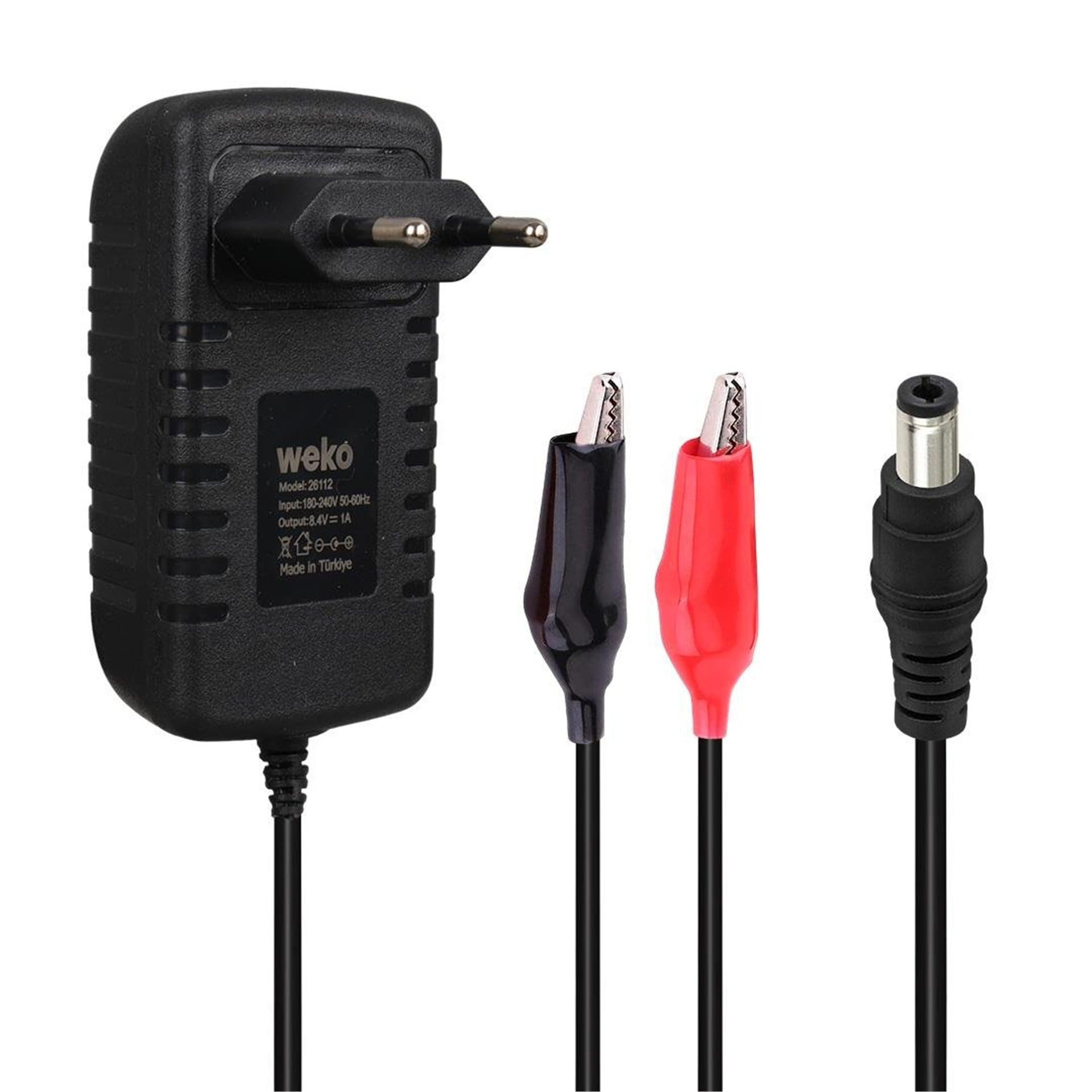 Weko Weko 8.4 Volt - 1 Amper 5.5x2.5 Uçlu + Krokodil Aparatlı Yerli Üretim Akü Şarj Cihazı - Akü Şarj Cihazları