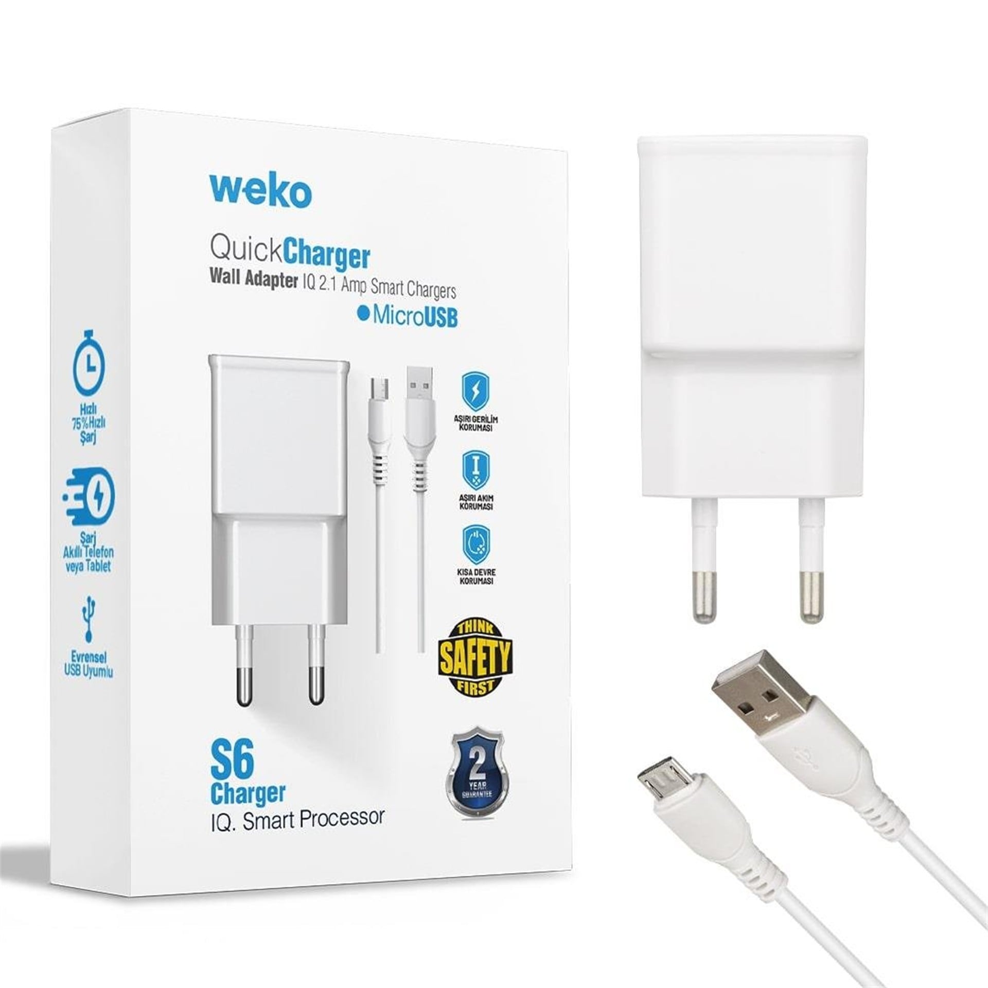 Weko Weko WK-21434 2.1 Amper Telefon Şarj Adaptörü + Micro USB Kablo - Şarj Cihazları