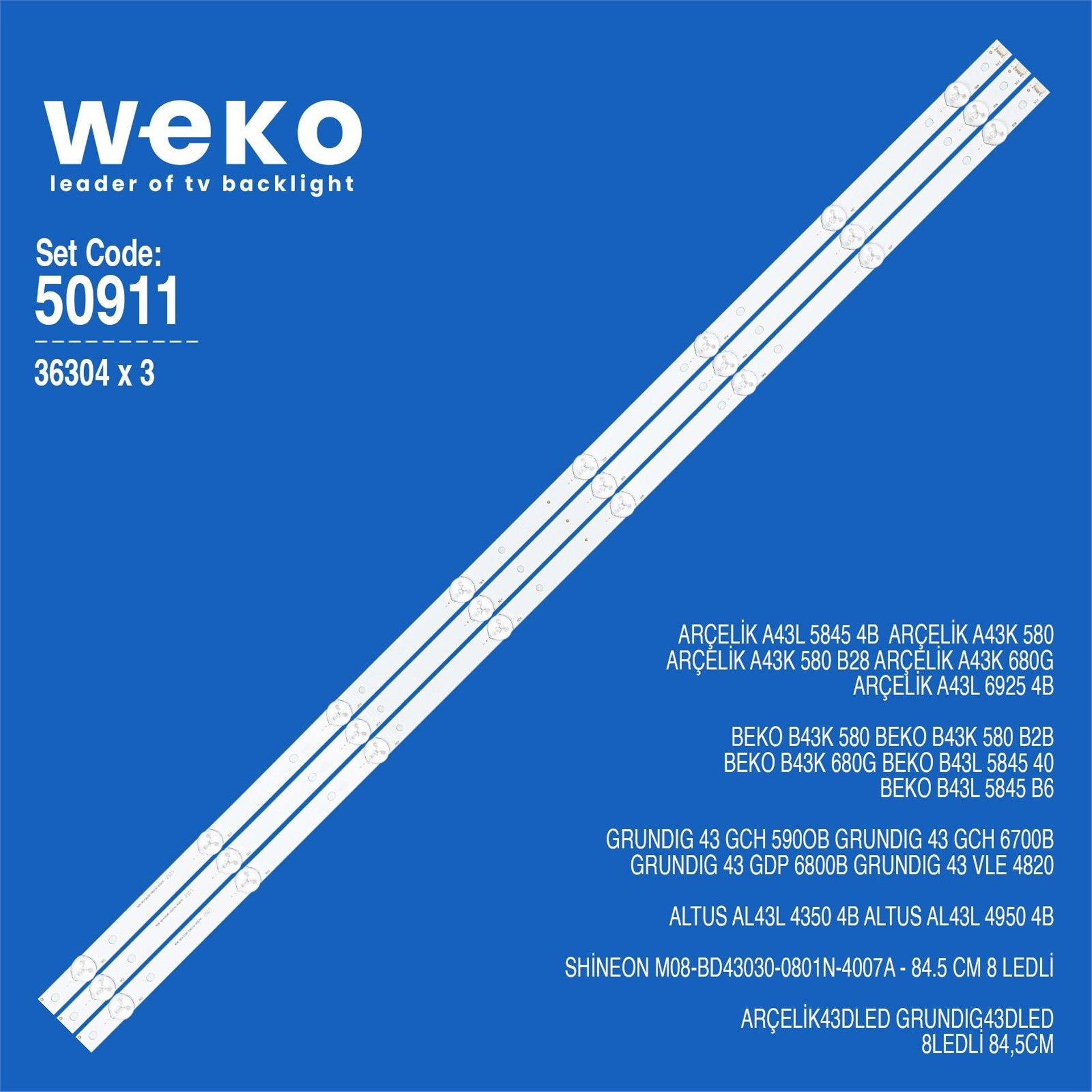 Weko Wkset-5911 36304X3 Shineon M08-Bd43030-0801N-4007A 3 Adet Led Bar - Tv Led Bar