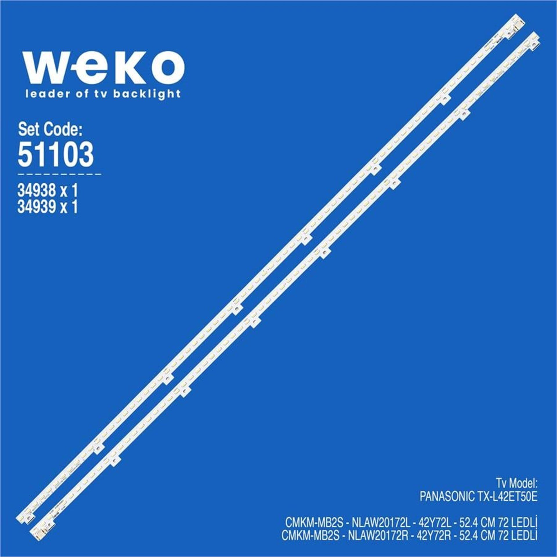 Weko Wkset-6103 34938X1 34939X1 Cmkm-Mb2s - Nlaw20172l/R 2 Adet Led Bar (72Led) - Tv Led Bar