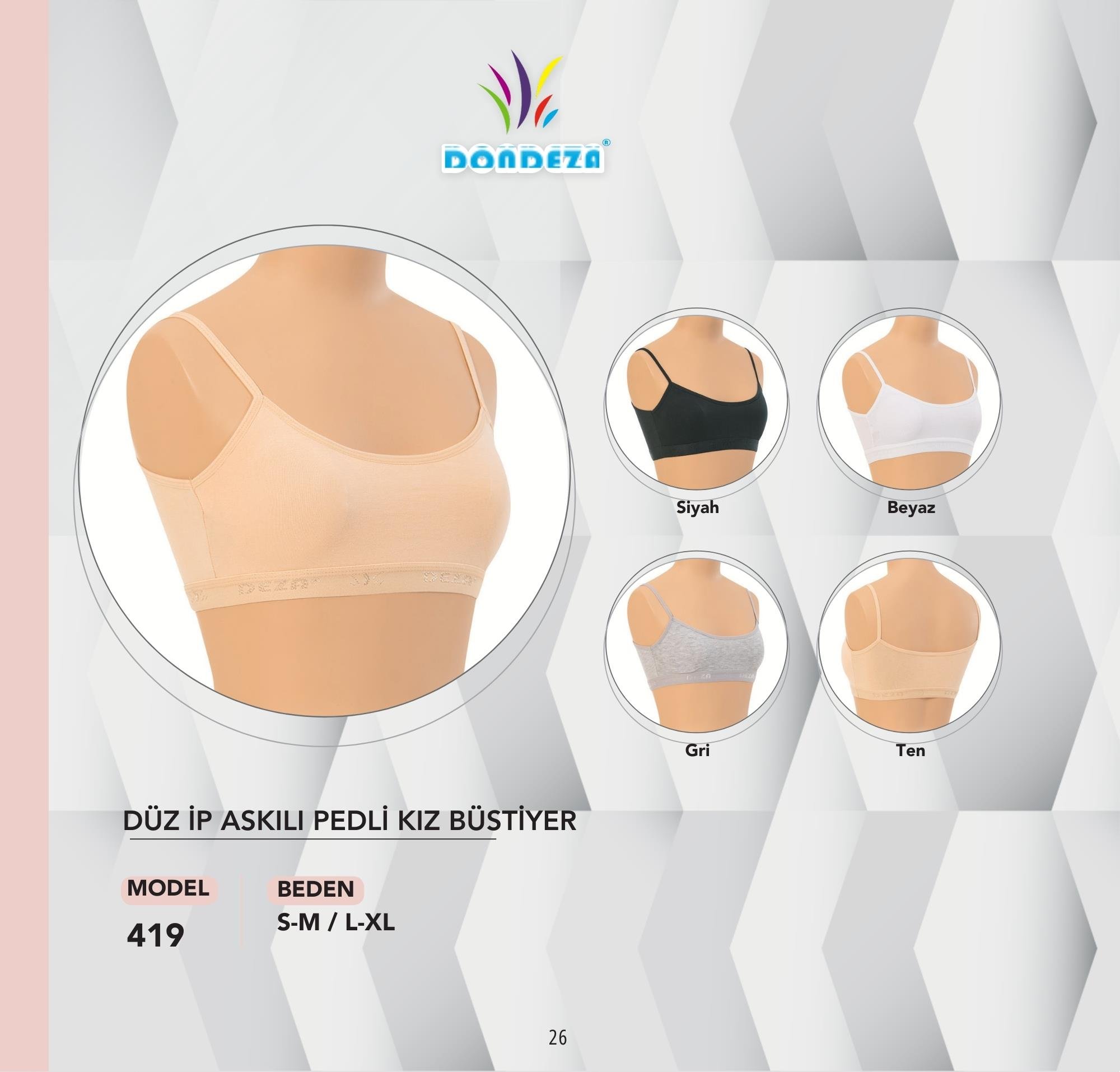 Dondeza İp Askılı Pedli Kız Büstiyer (6'lı Paket) 419