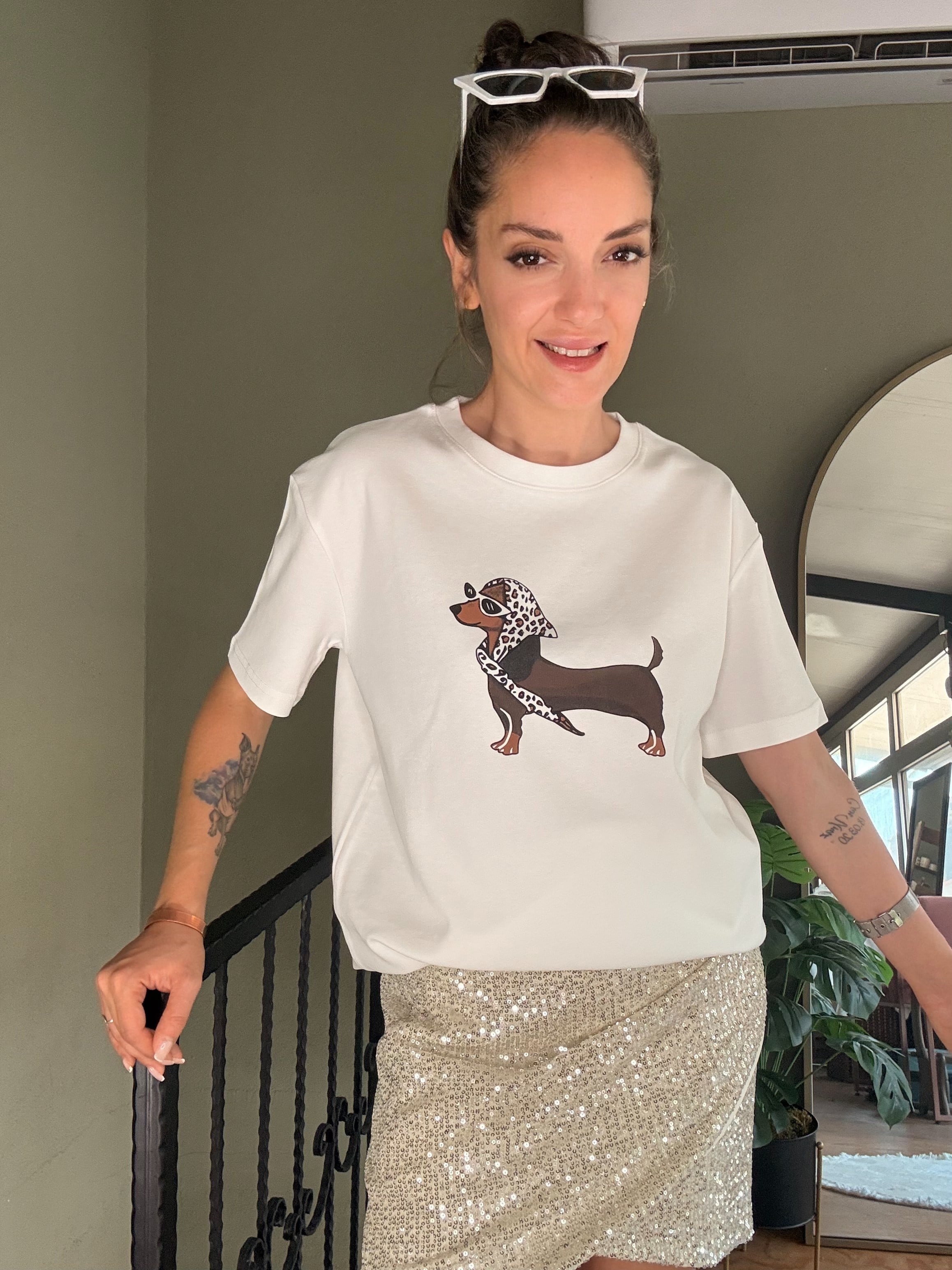 Ekru Leodog Baskılı Tişört