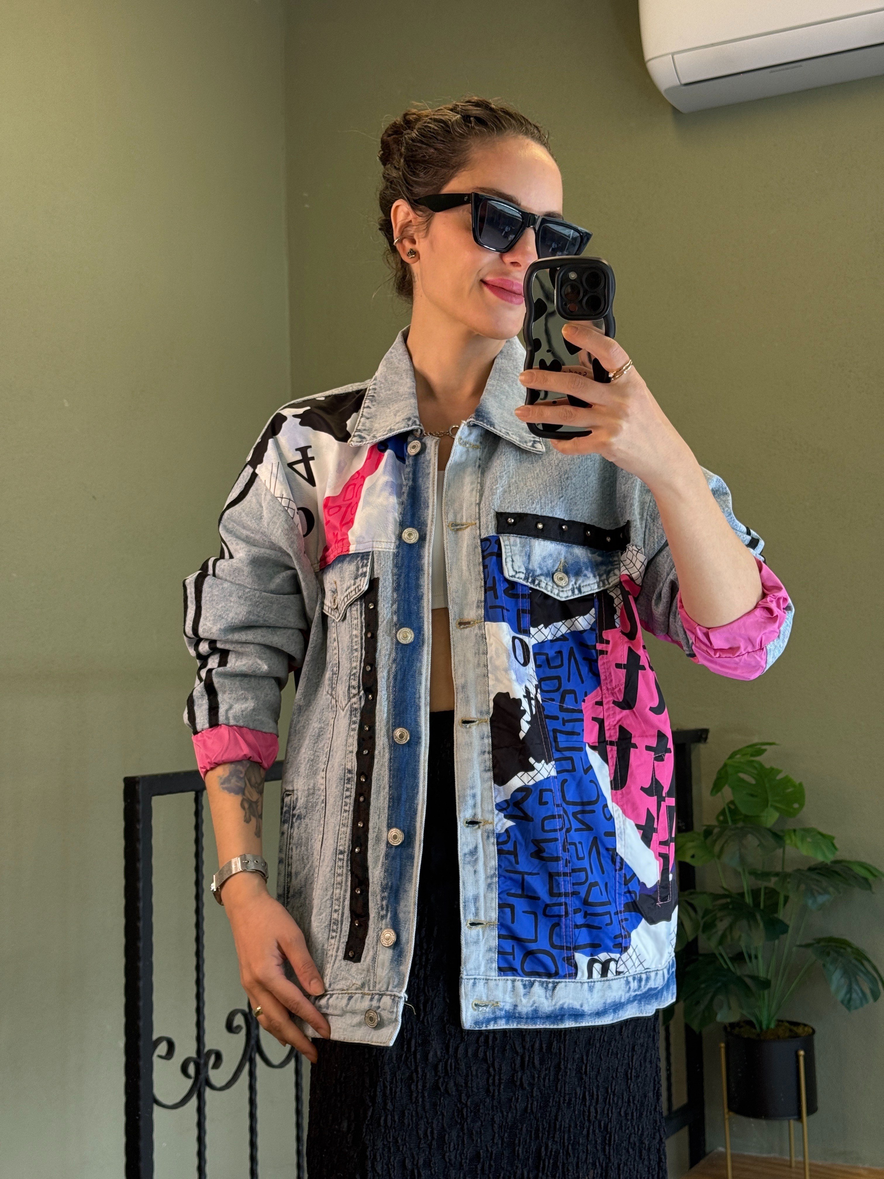 Pembe TW Tasarım Taş Detaylı Denim Ceket