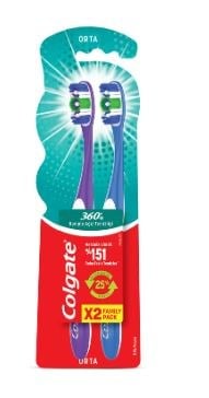 Colgate 360 Komple Ağız Temizliği Orta Diş Fırçası 1+1