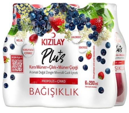 Kızılay Plus+ Kara Mürver & Çilek & Mürver Çiçeği Aromalı Maden Suyu 6x200 ml
