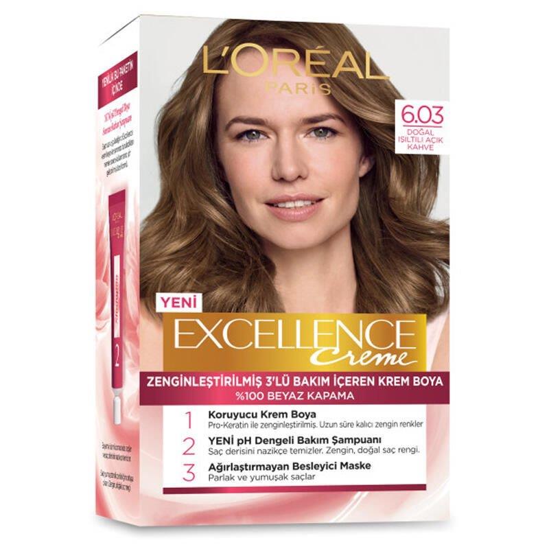 Loreal Paris Excellence Saç Boyası 6.03 Işıltılı Açık Kahve