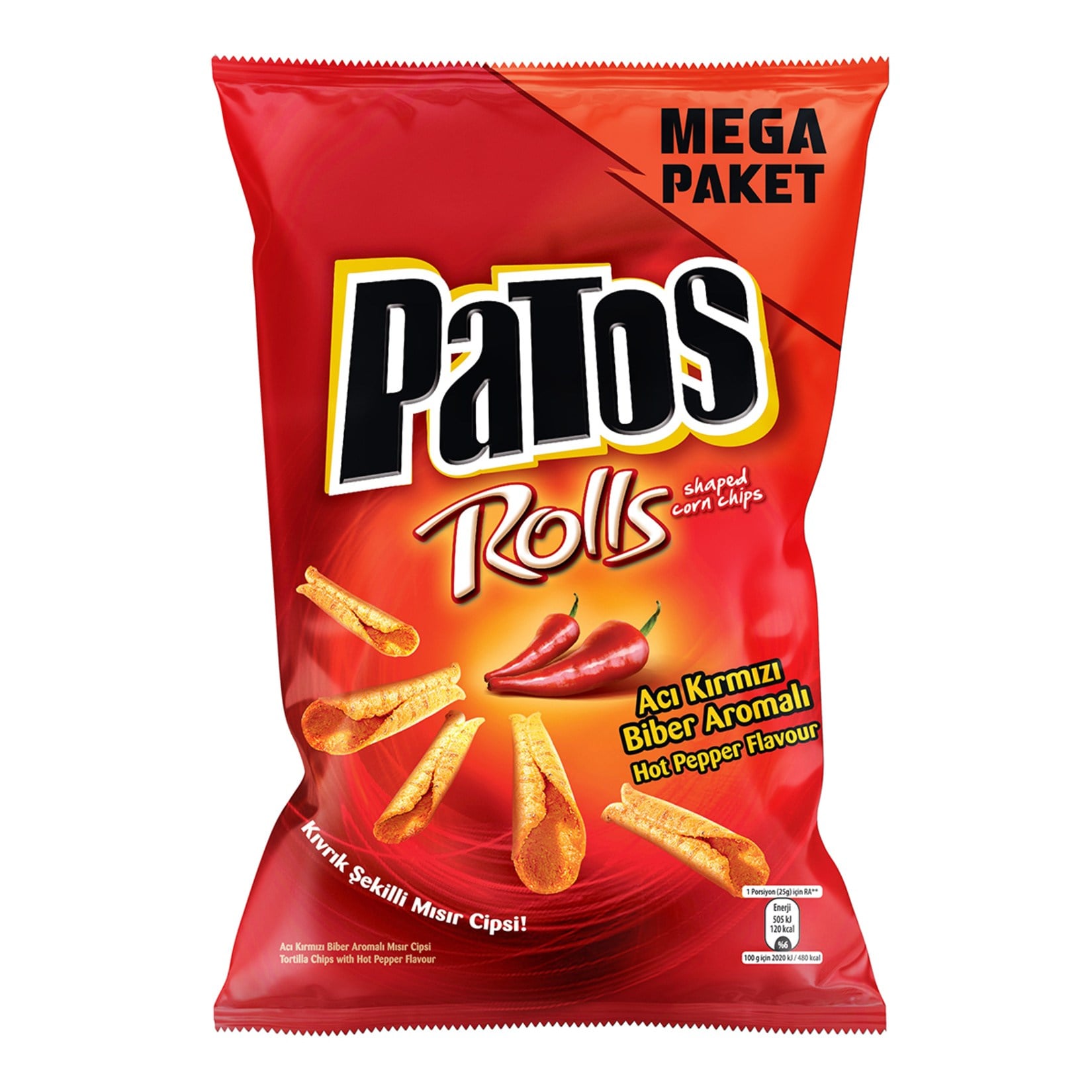 Patos Rolls Acı Mısır Cipsi Mega 