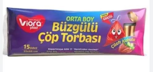 Viora Büzgülü Çilek Kokulu Orta Boy Çöp Poşeti 15'li