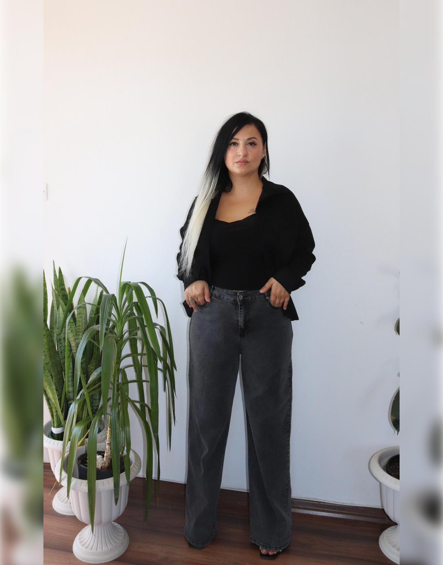 Yüksek Bel Gri Wide Leg Kot Pantolon