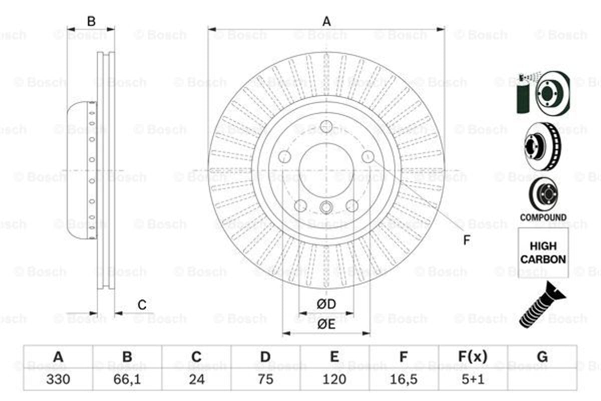 BOSCH 0986479E07 - Fren Diski Ön - Bmw F10-f10 Flci-f11-f11 Lci-f18-f18 Lci