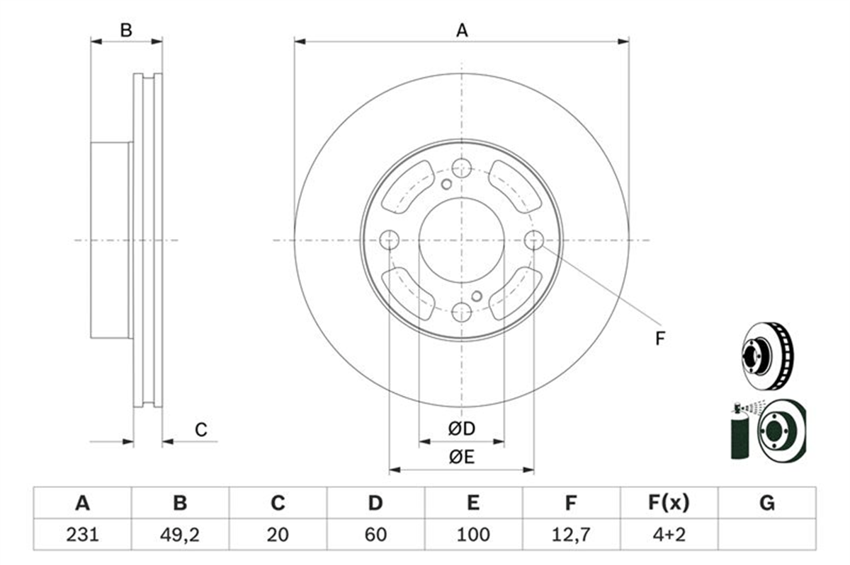 BOSCH 0986479G91 - Fren Diski Ön - Japon Celerio