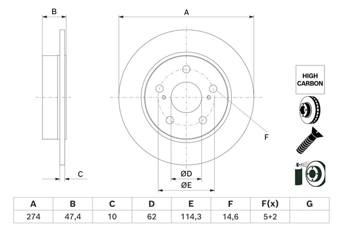 BOSCH 0986479H73 - Fren Diski Arka - Japon Corolla Hybrid