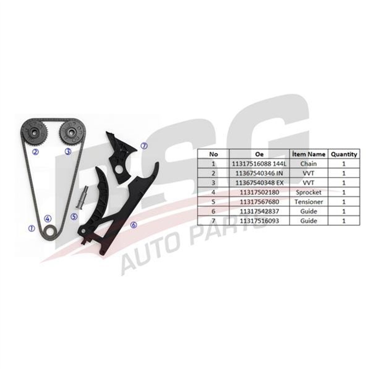 BSG 15-102-014 - Eksantrik Zincir Seti - Bmw E81-e82-e87-e88-e90-e91-e92-e93-e60-e61-f10-f11-e63 Lci-e64 Lci-7f01-f02-x6 E71