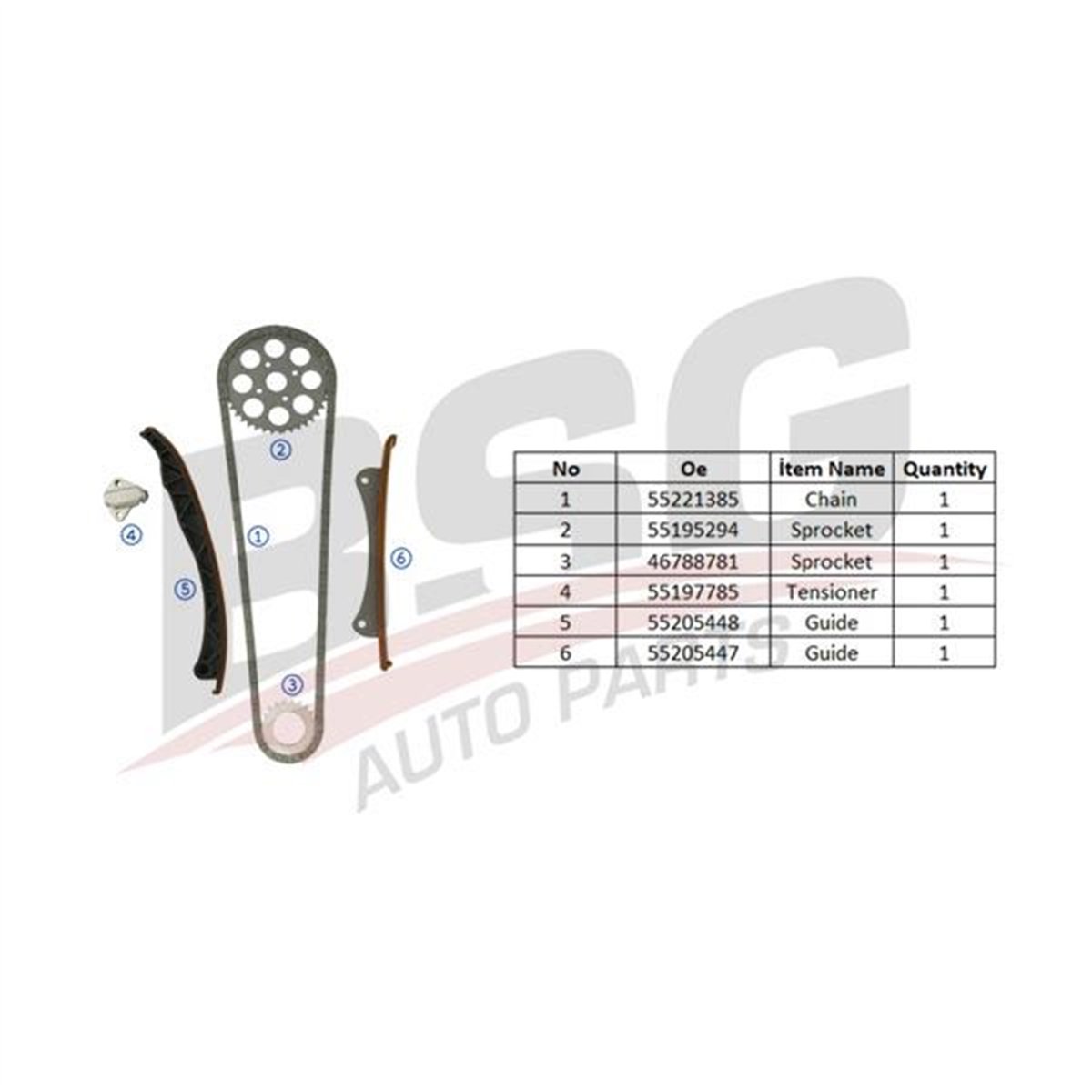 BSG 25-102-001 - Eksantrik Zincir Seti - Fiat Albea/doblo/palio/punto/linea/egea/fiorino/astra/corsa/combo