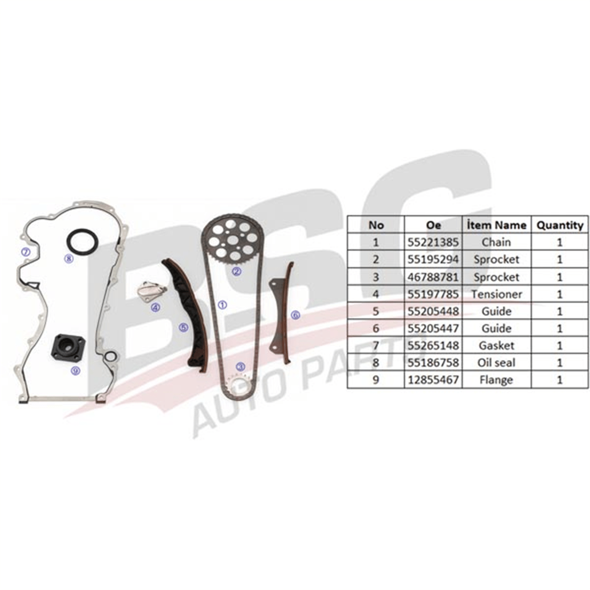BSG 25-102-005 - Eksantrik Zincir Seti - Fiat Albea Doblo Palio Linea Egea Fiorino Astra Corsa Bipper Nemo