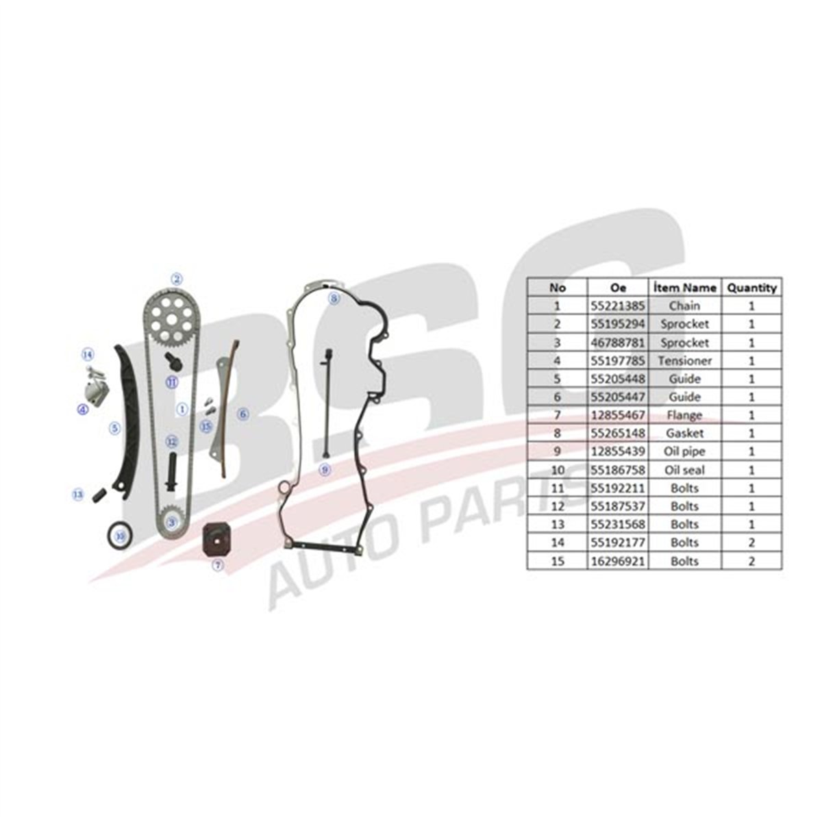 BSG 25-102-006 - Eksantrik Zincir Seti - Fiat Albea Doblo Palio Linea Egea Fiorino Astra Corsa Bipper Nemo