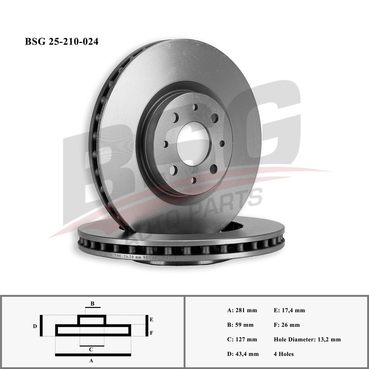 BSG 25-210-024 - Fren Diski Ön - Fiat Bravo/stilo