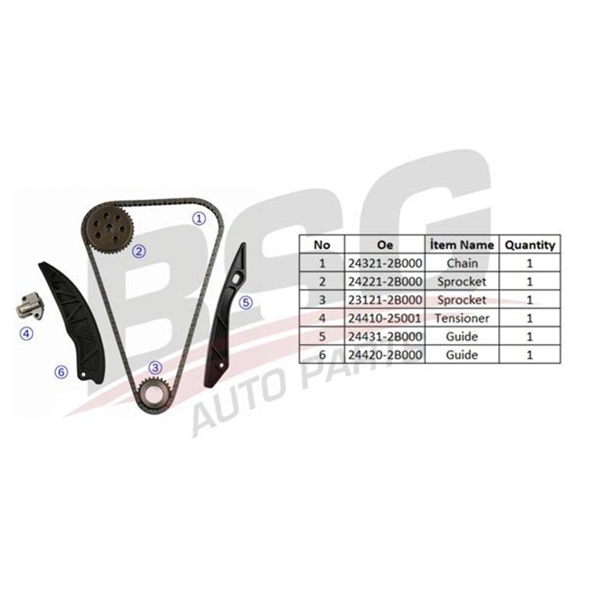 BSG 40-102-002 - Eksantrik Zincir Seti - Kore Accent Blue/i20/ix20/i30 G4fa