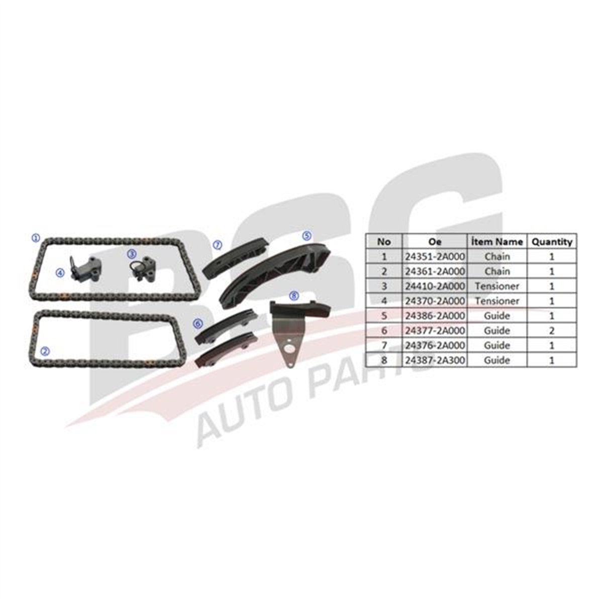 BSG 40-102-008 - Eksantrik Zincir Seti - Kore Accent Era/getz/i20/i30/ceed/cerato/rio D4fa