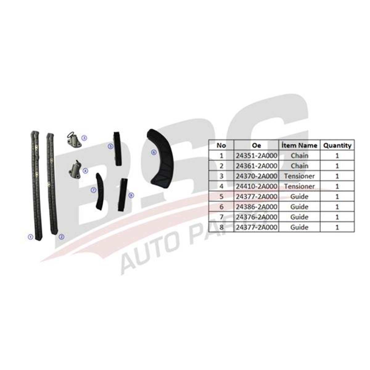 BSG 40-102-011 - Eksantrik Zincir Seti - Kore Accent Era/getz/i20/i30/ceed/cerato/rio
