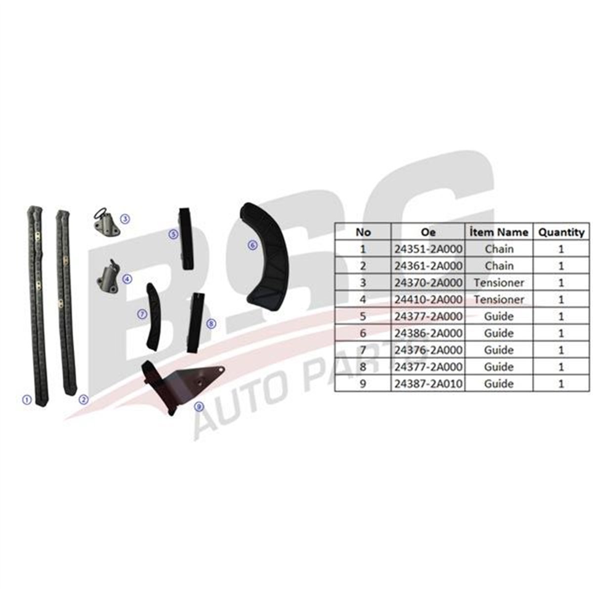 BSG 40-102-012 - Eksantrik Zincir Seti - Kore Accent Era/getz/i20/i30/ceed/cerato/rio