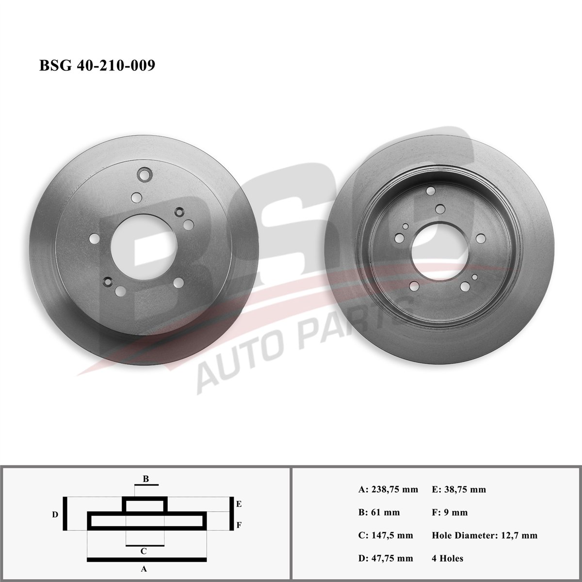 BSG 40-210-009 - Fren Diski Arka - Kore Ix35/tucson/santafe/magentis/sportage 04-