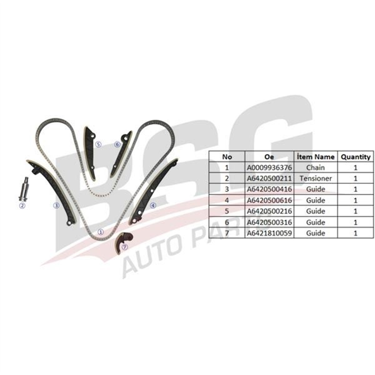 BSG 60-102-001 - Eksantrik Zincir Seti - Mercedes 204-221-164-212-203-639-166