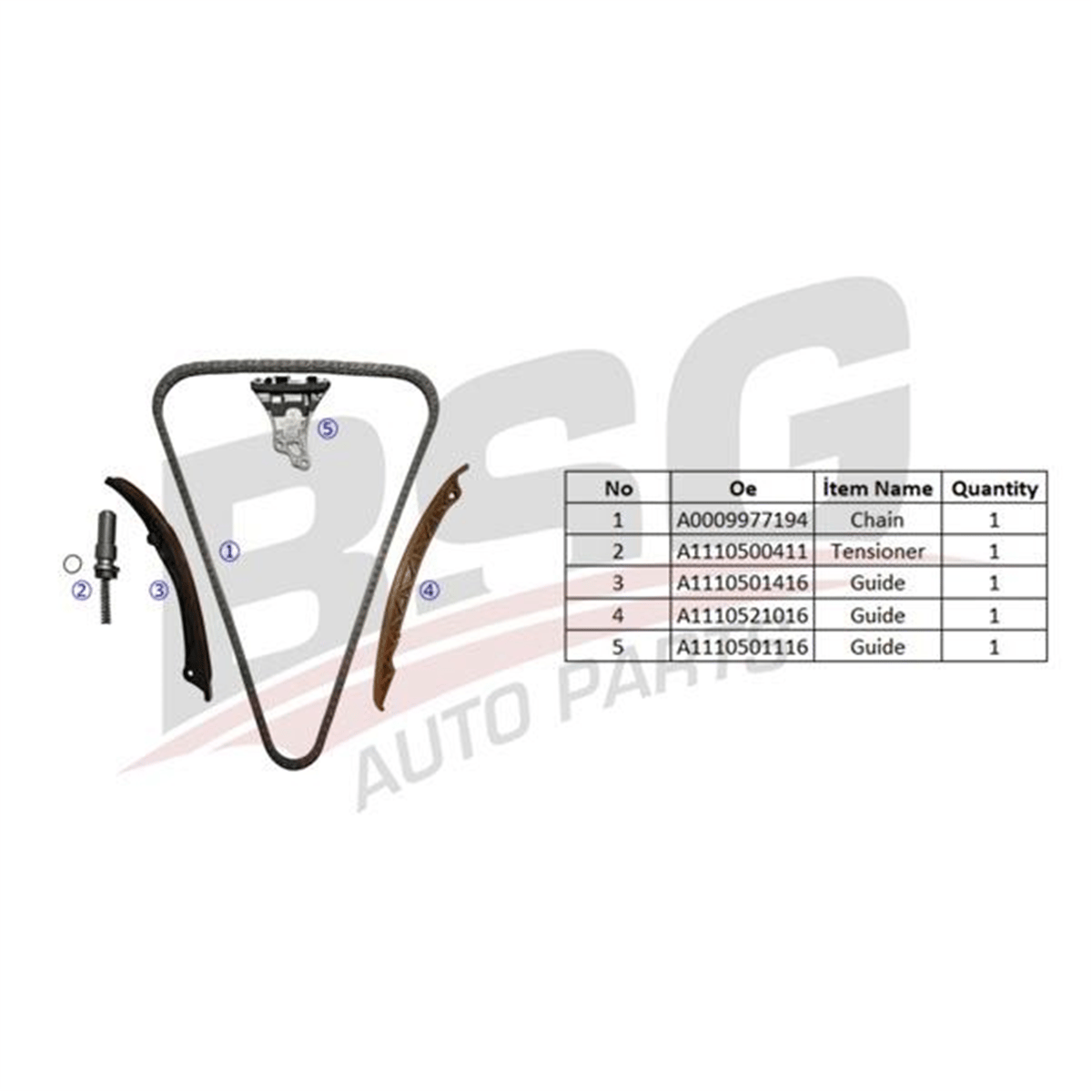 BSG 60-102-018 - Eksantrik Zincir Seti - Mercedes 124-202-208-210