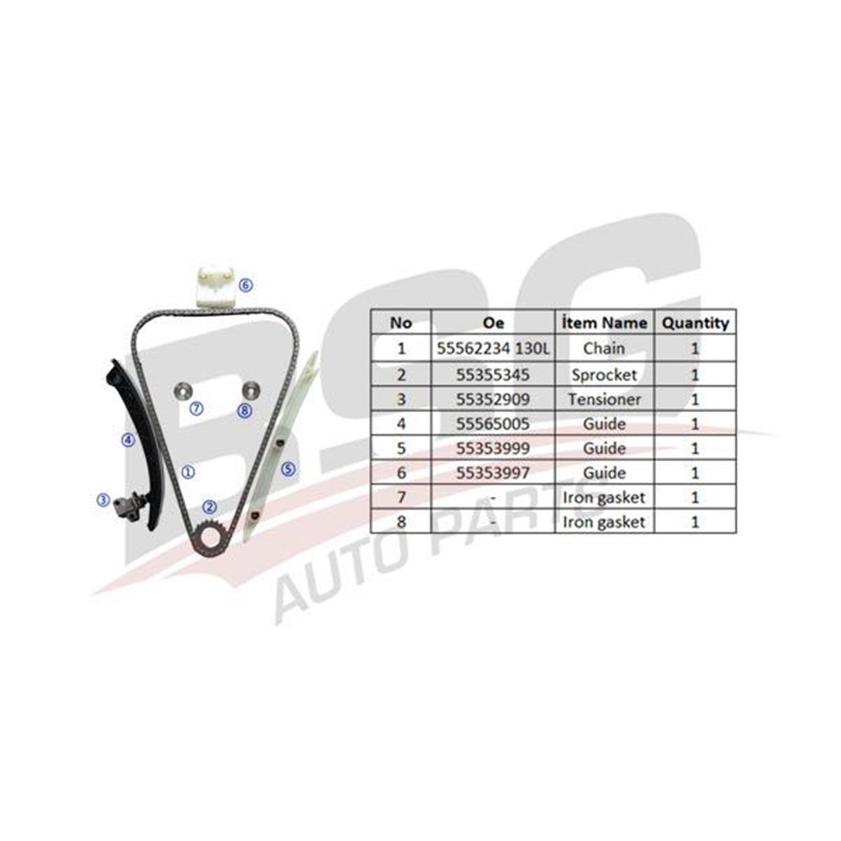 BSG 65-102-001 - Eksantrik Zincir Seti - Opel Corsa B Corsa C Corsa D Corsa E Astra H Astra J Mokka X