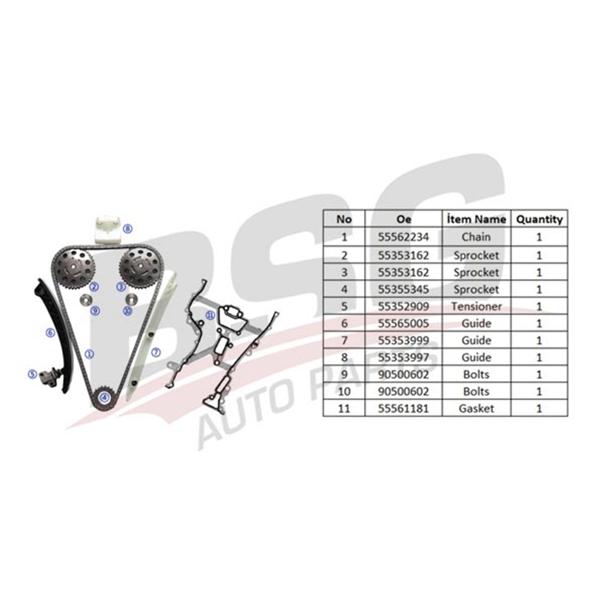 BSG 65-102-007 - Eksantrik Zincir Seti - Opel Corsa B Corsa C Corsa D Corsa E Astra H Astra J Mokka X